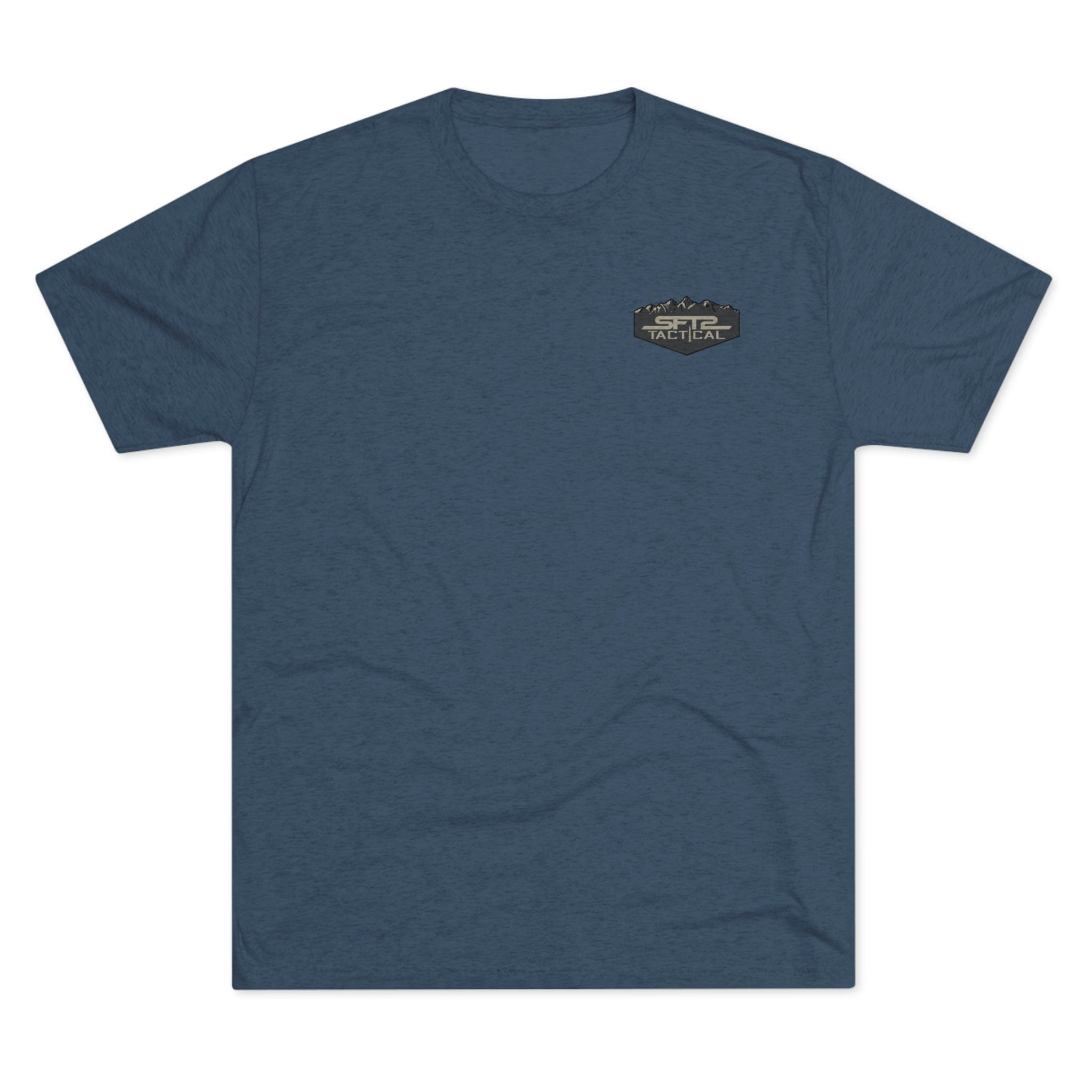 SFT2 Tactical camo logo mountain tri-blend crew tee in a relaxed fit, showcasing a rugged outdoor style.