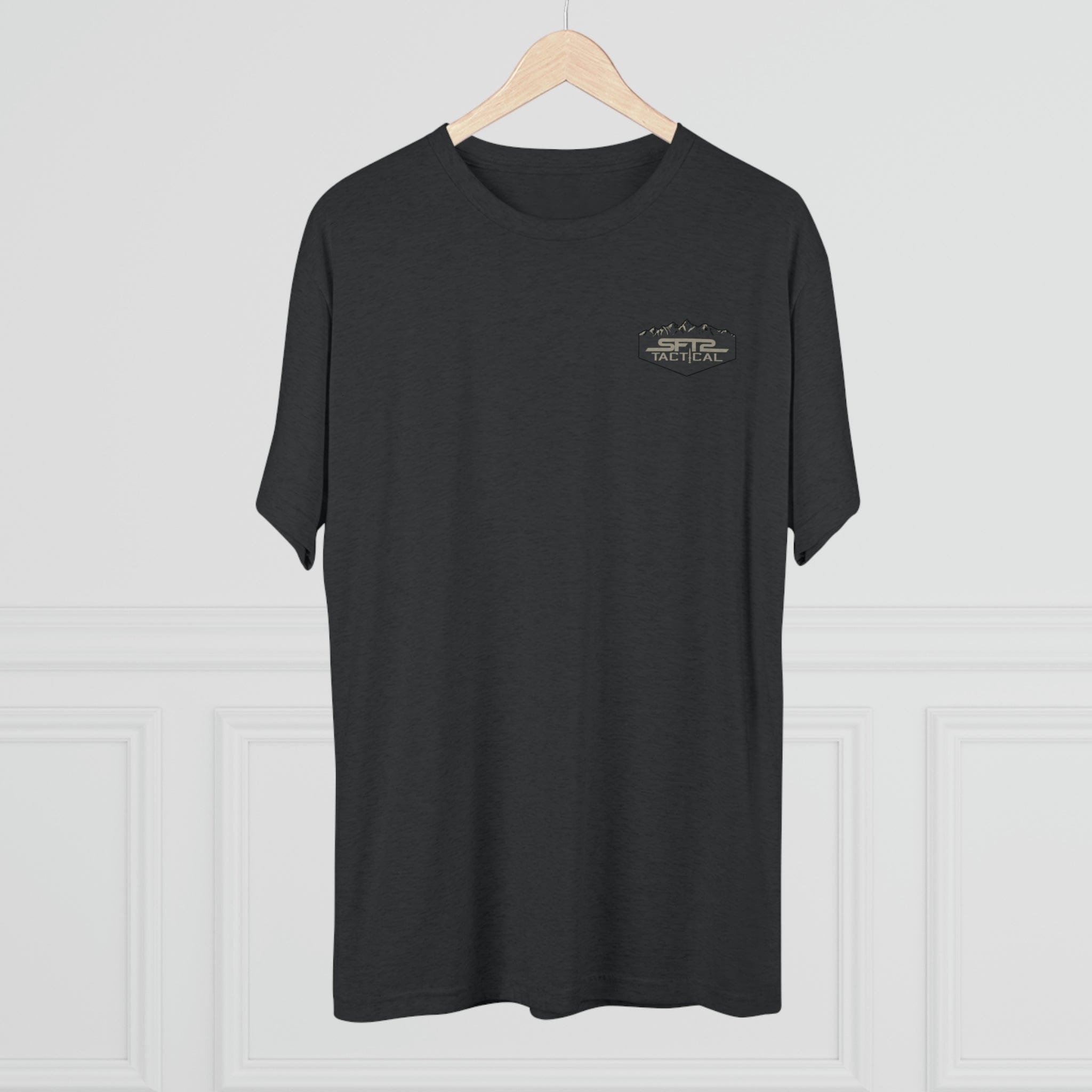 Camo Logo Mountain tri-blend crew tee by SFT2 Tactical, featuring a camouflage design and comfortable fit.