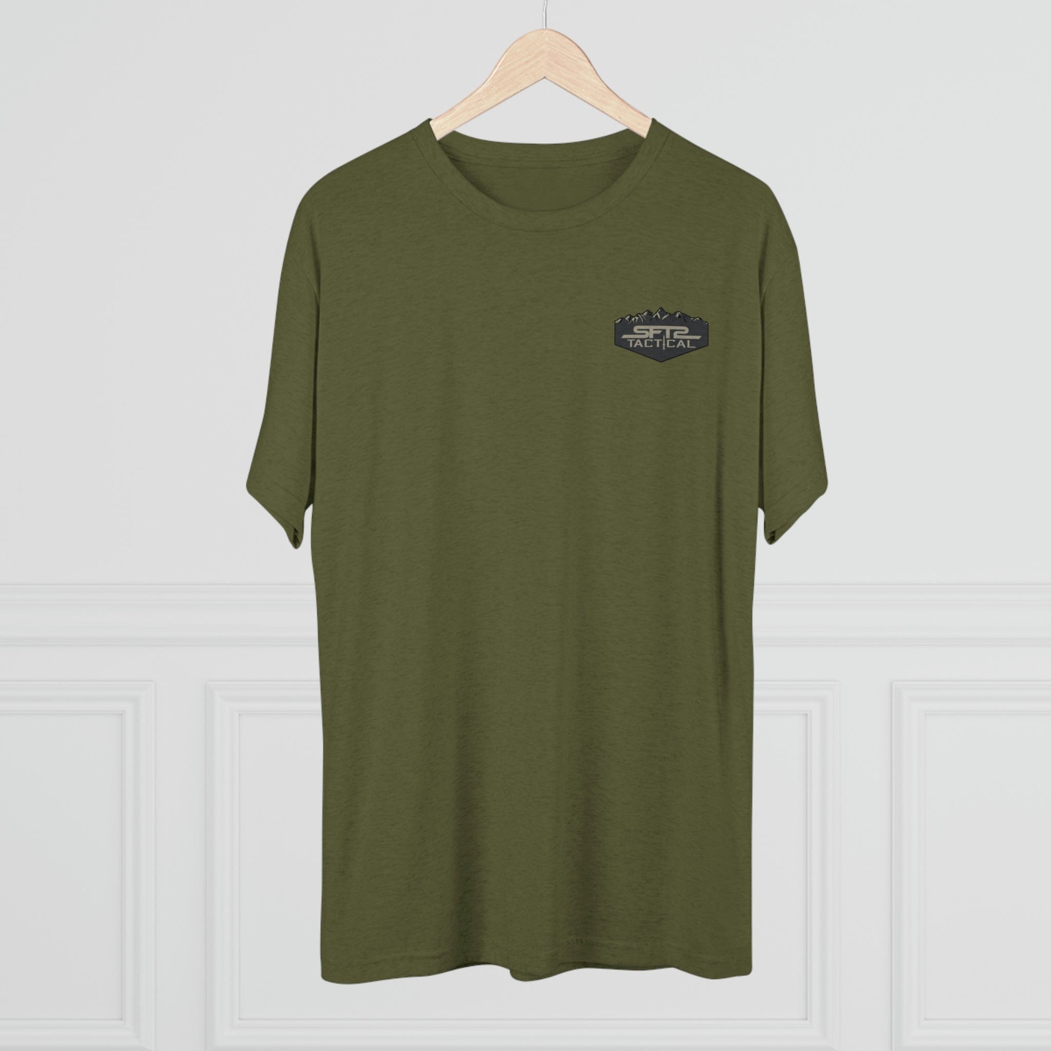 Camo Logo Mountain tri-blend crew tee by SFT2 Tactical, featuring a camouflage design and comfortable fit.