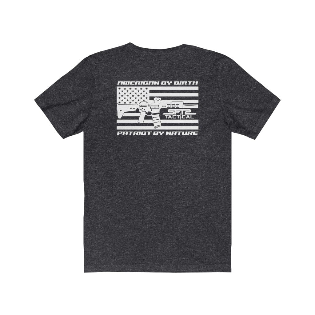 Dark grey Heather American Patriot T-Shirt by SFT2 Tactical, featuring patriotic design and comfortable fabric.
