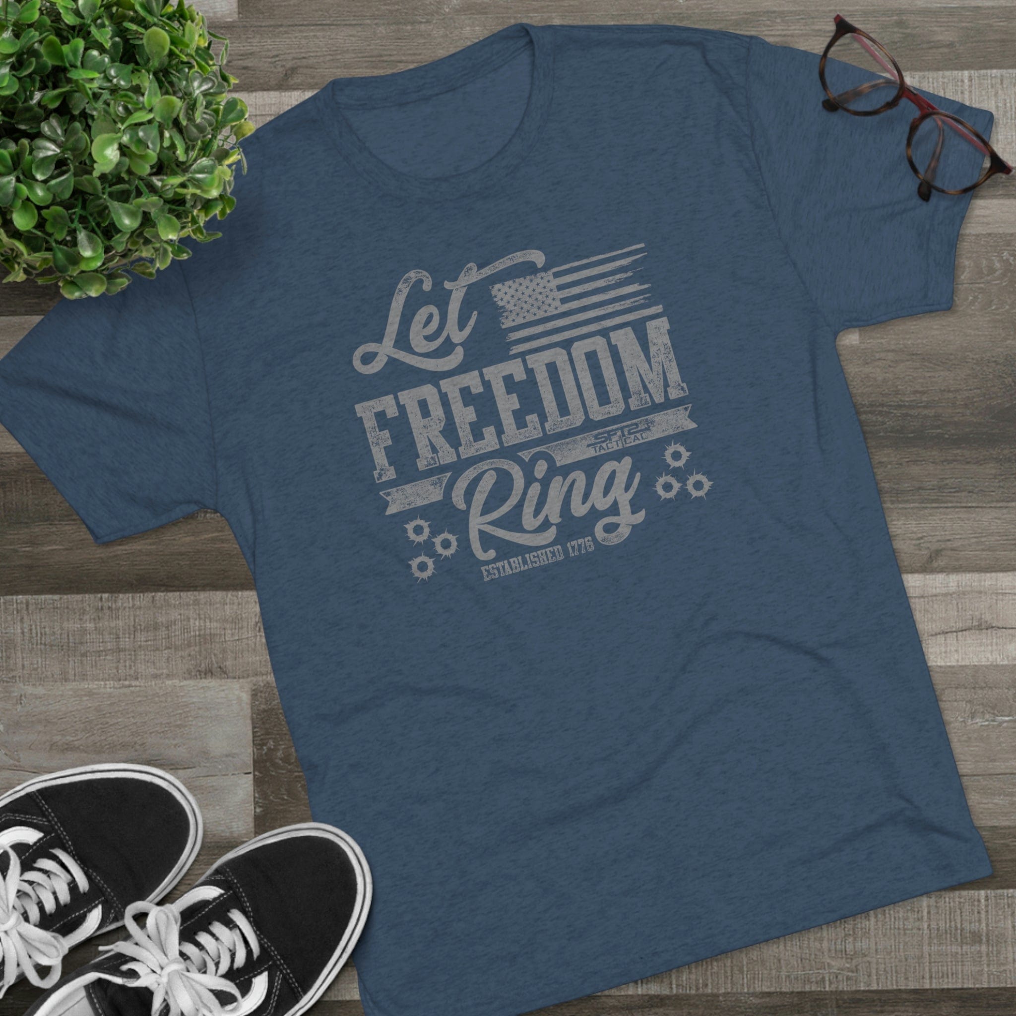 SFT2 Tactical Let Freedom Ring tri-blend crew tee featuring a patriotic design on a soft, comfortable fabric.