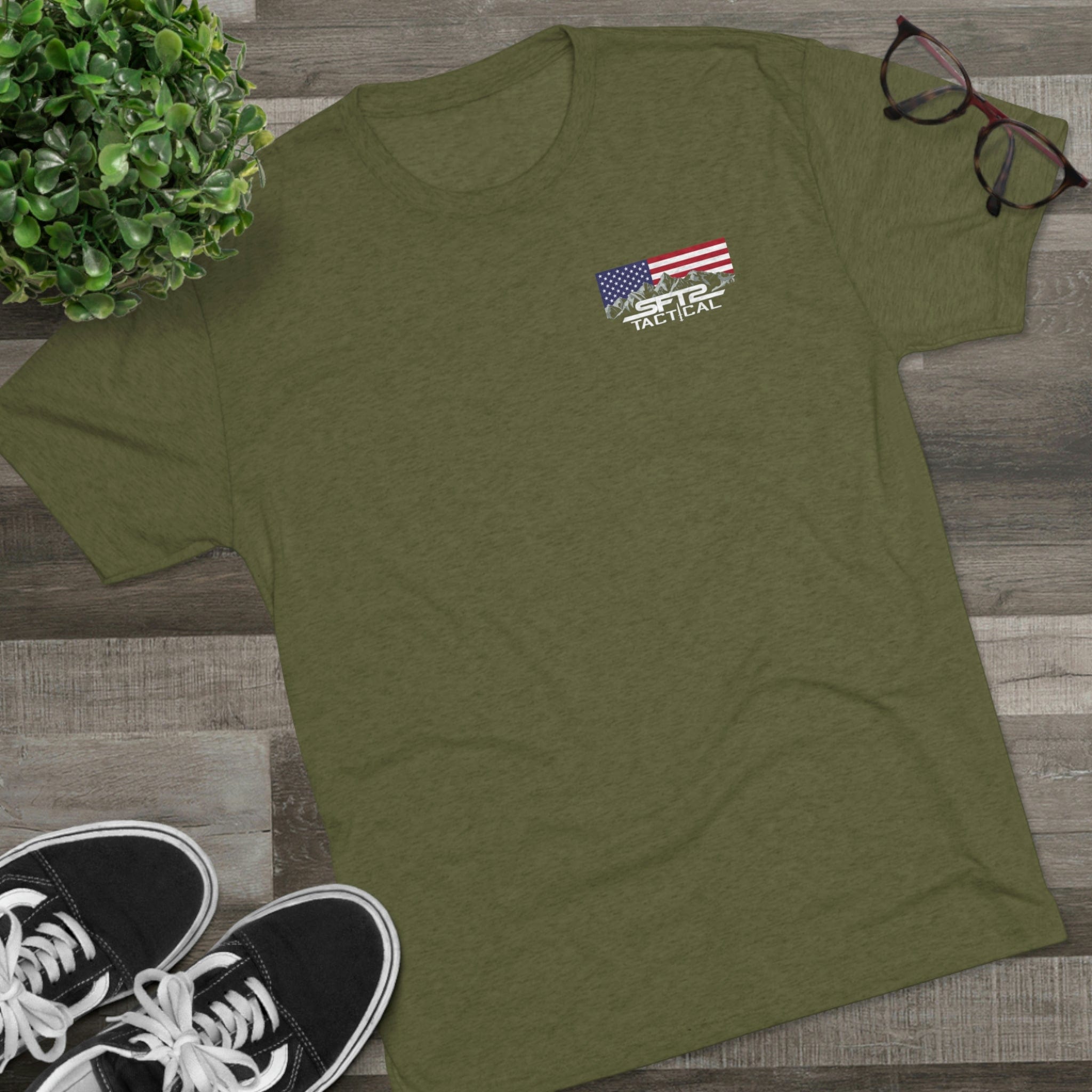 SFT2 Tactical Over My Dead Body tri-blend crew tee in a casual fit with a graphic design on a soft fabric.
