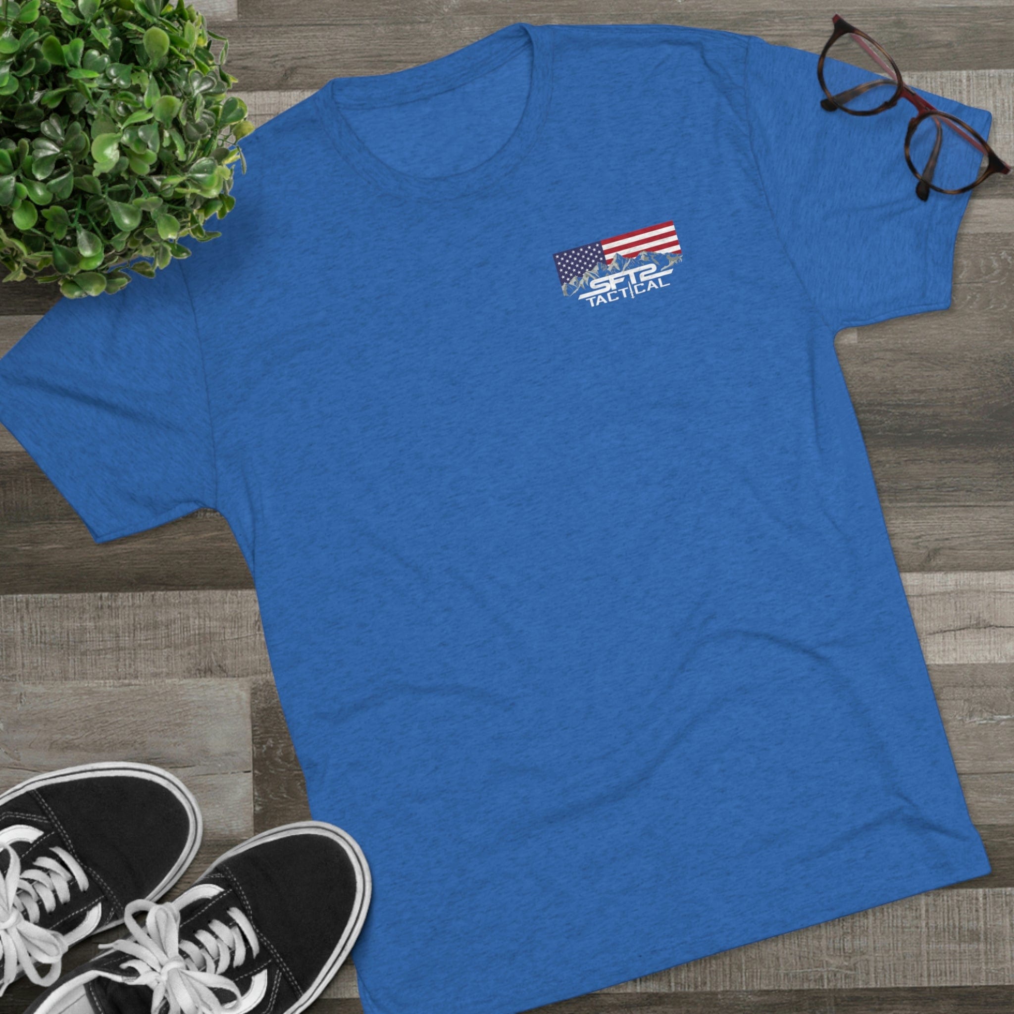 SFT2 Tactical Over My Dead Body tri-blend crew tee in a casual fit, showcasing graphic design and soft fabric texture.