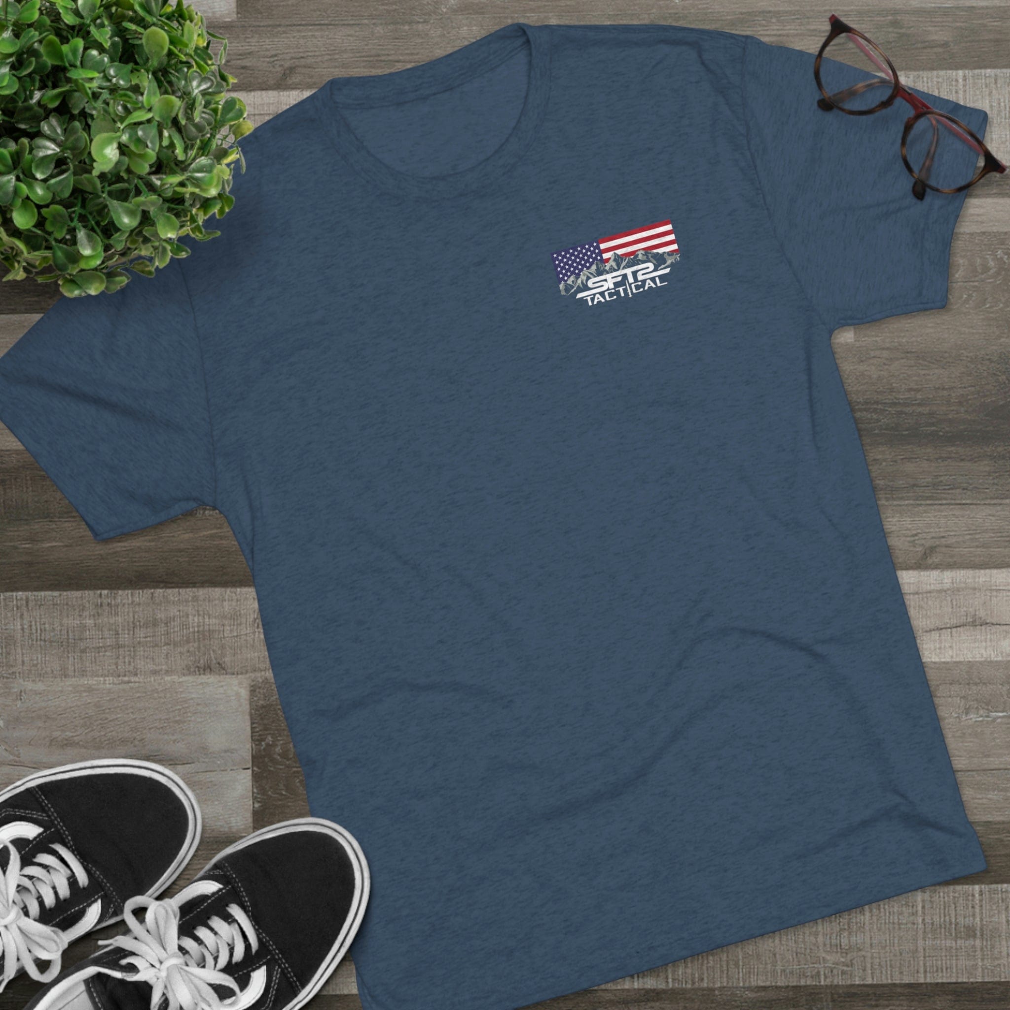 SFT2 Tactical Over My Dead Body tri-blend crew tee displayed on a flat surface, showcasing its soft fabric and design.