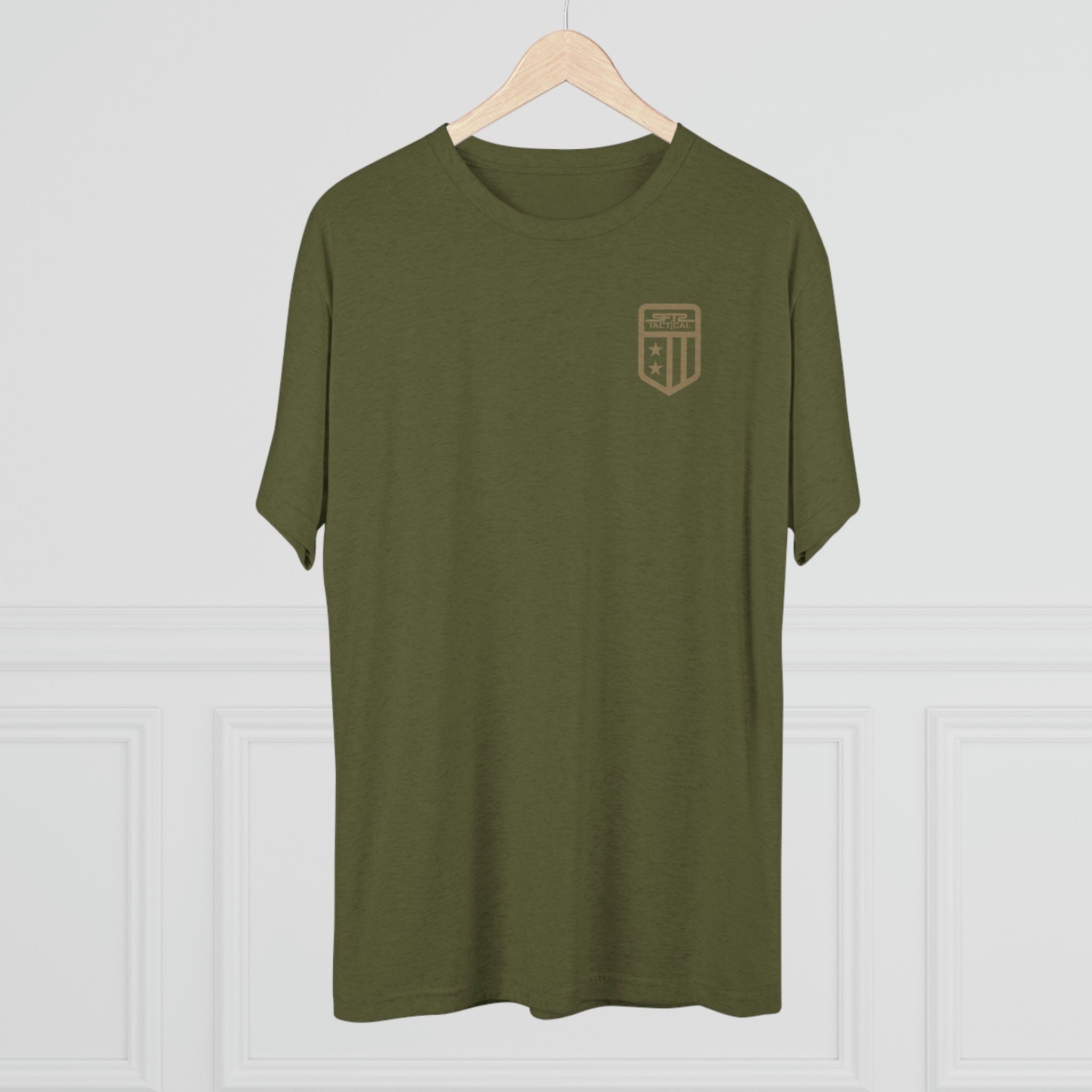 SFT2 Tactical Patriot tri-blend crew tee in a casual fit, showcasing a soft fabric and classic crew neckline.