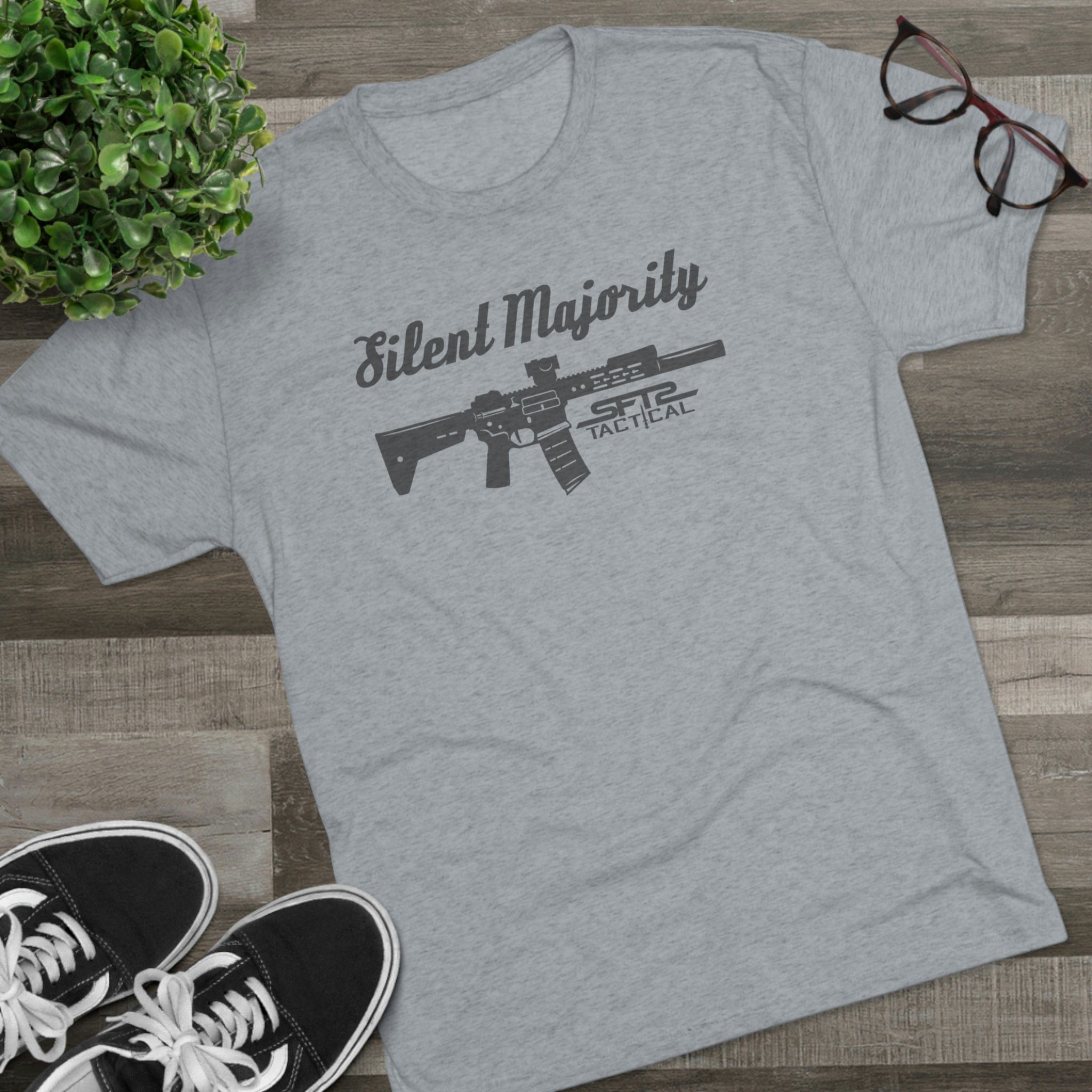 SFT2 Tactical Silent Majority T-Shirt in black, featuring a bold graphic design on the front.