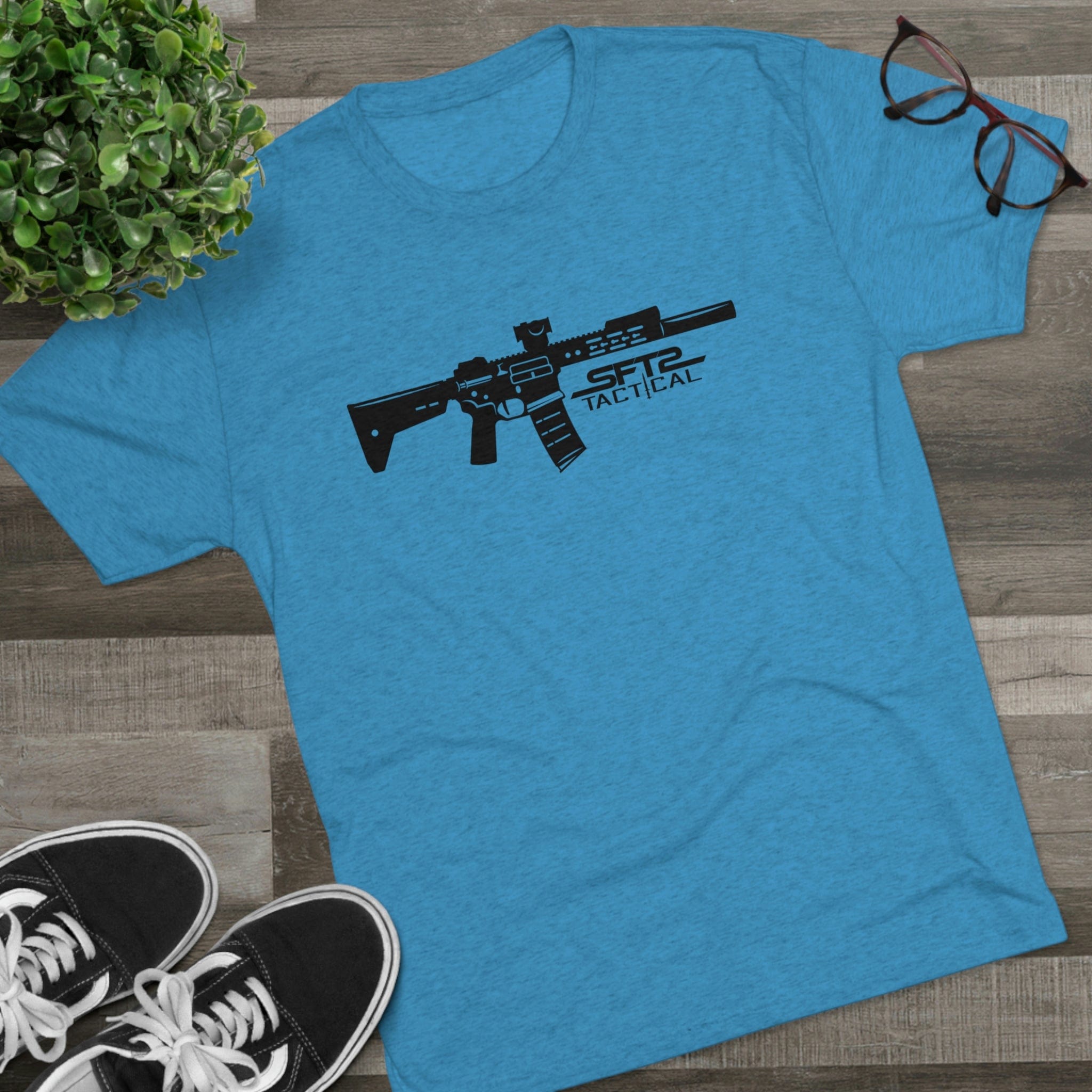 SFT2 Tactical This is My Rifle tri-blend crew tee in a casual fit, showcasing a graphic print on a dark background.