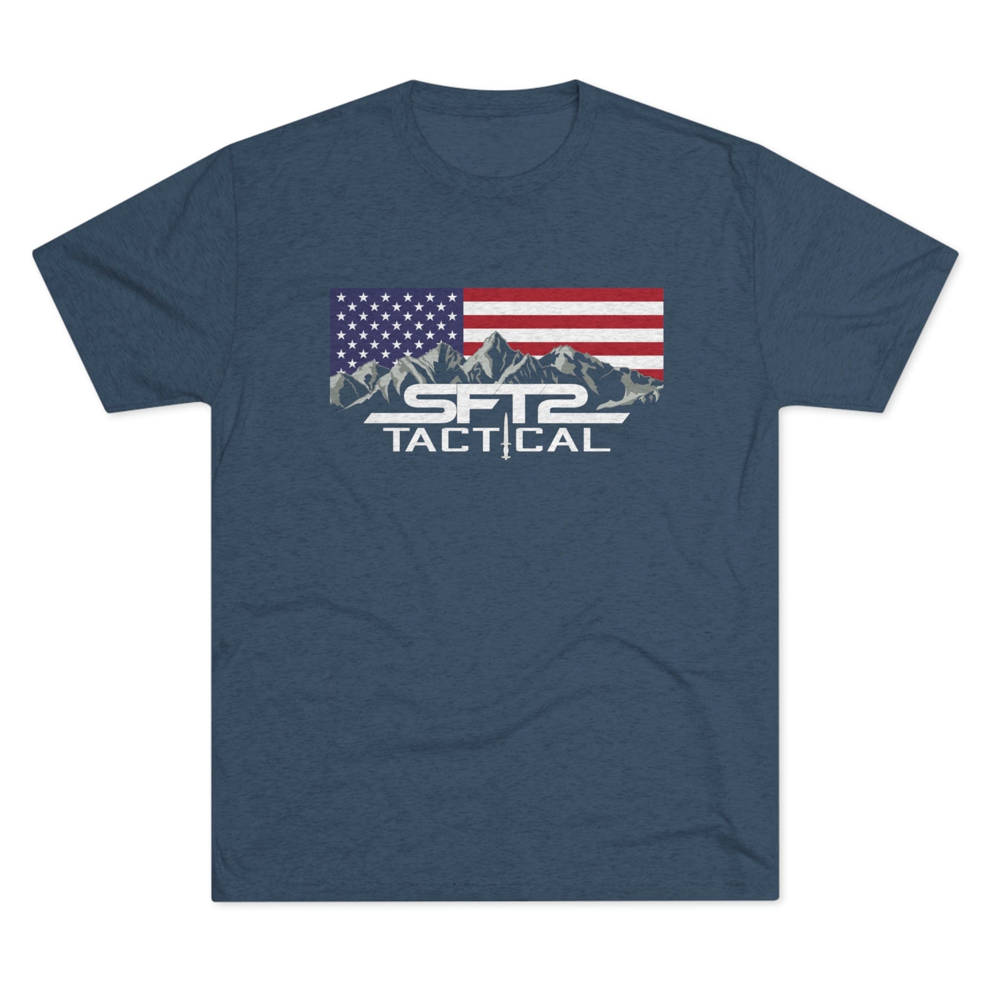 SFT2 Tactical America's Favorite Logo Tri-Blend Crew Tee in indigo, showcasing soft fabric and classic crew neck design.