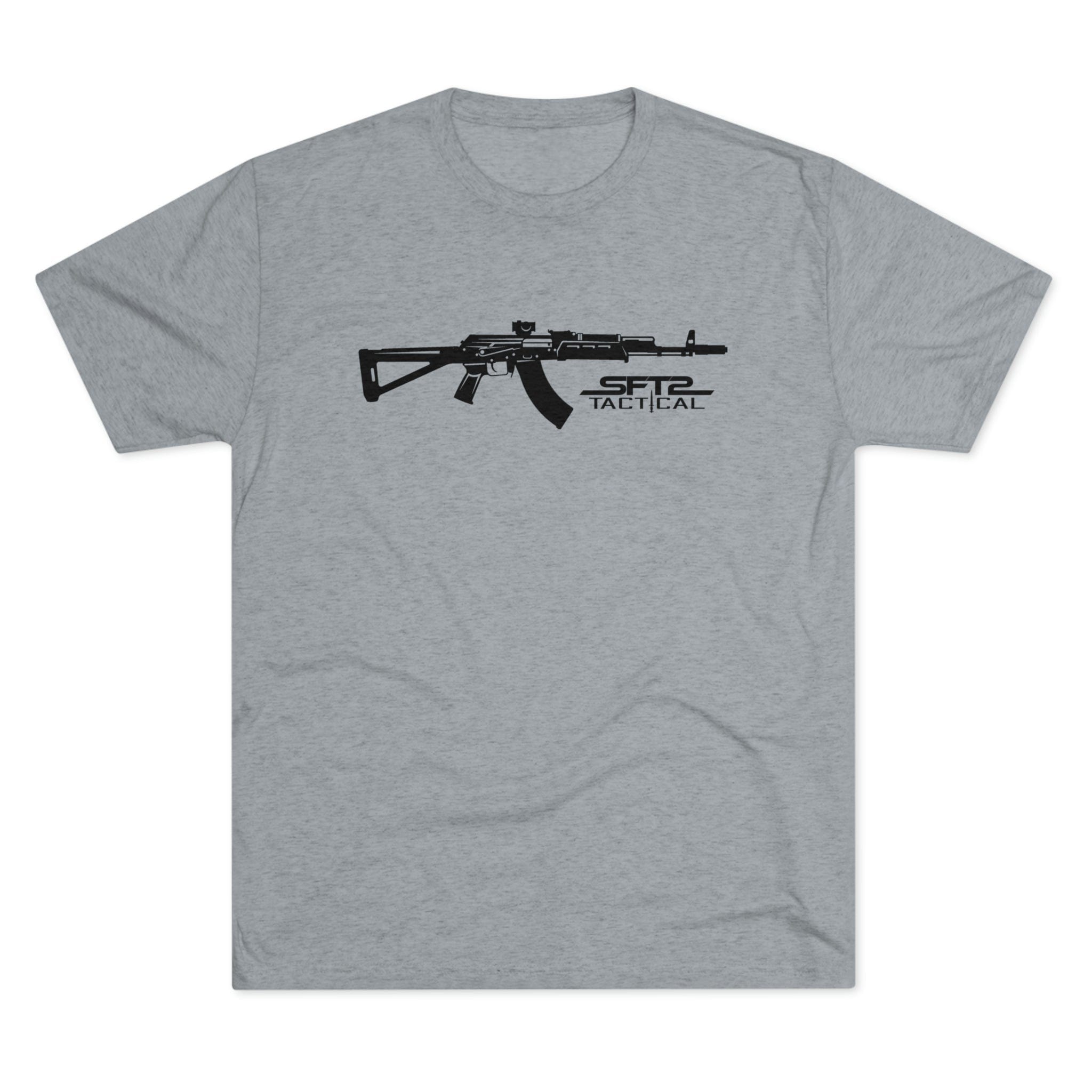 SFT2 Tactical AK Day tri-blend crew tee in heather gray, showcasing soft fabric and classic crew neck design.