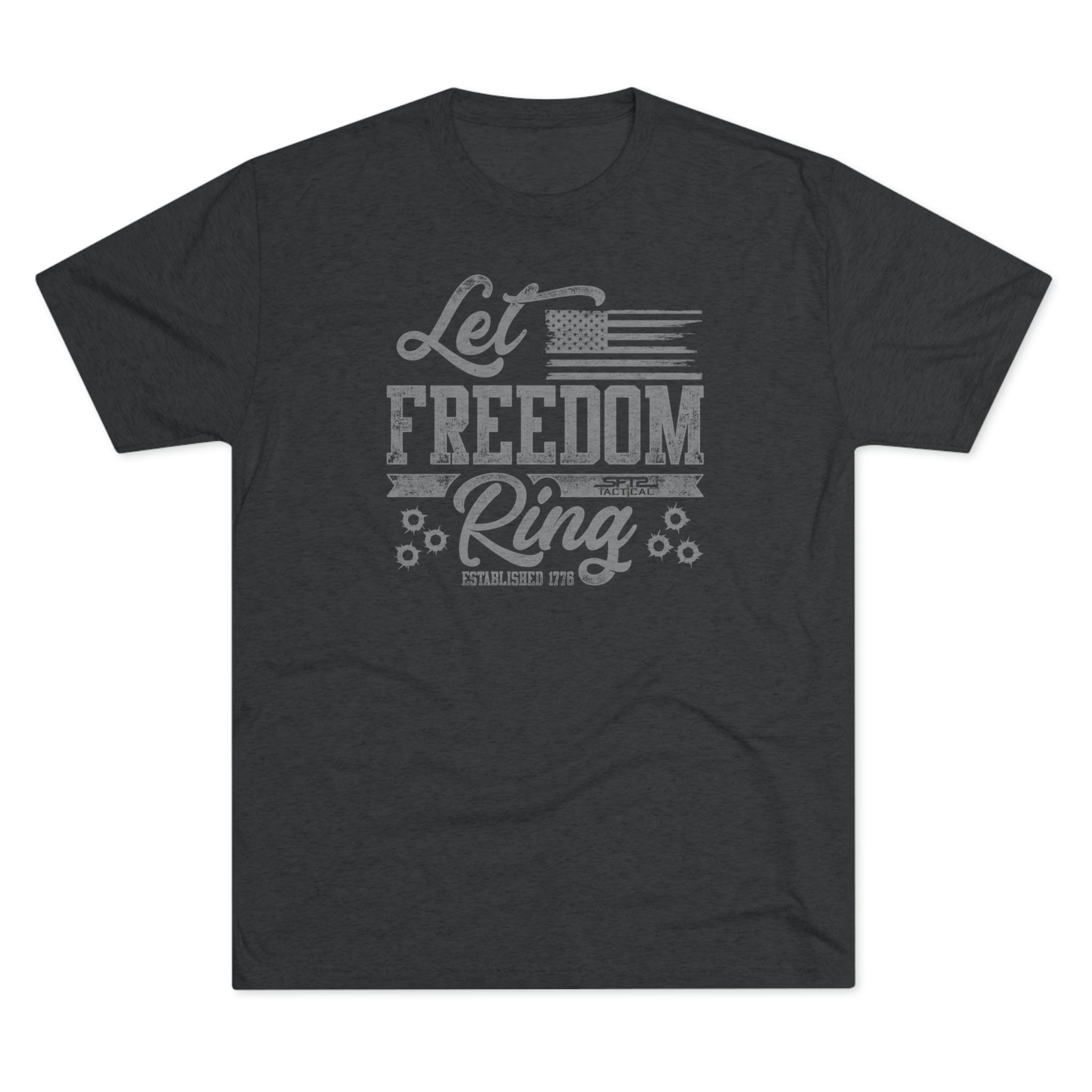 Vintage black SFT2 Tactical tri-blend crew tee featuring "Let Freedom Ring" graphic design on front.
