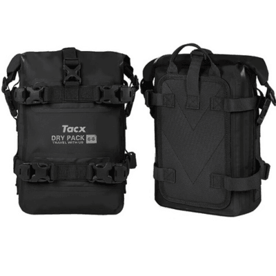 TACX™ 2-in-1 waterproof bumper bag by Bean's Moto Booth, motorcycle crash bar bag with durable, weather-resistant design.