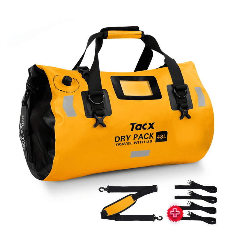 TACX™ 4-in-1 waterproof motorcycle tailbag by Bean's Moto Booth, showing versatile storage and durable design for motorcycle travel.