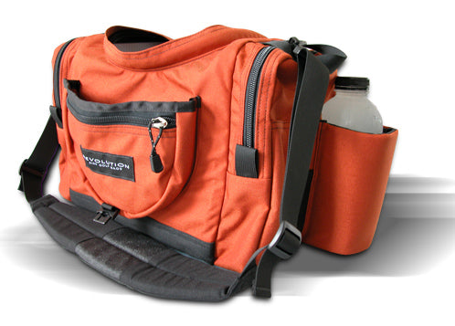 Gotta Go Gotta Throw Revolution Carolina Team V3 Disc Golf Bag in rust color, with multiple compartments and adjustable straps.
