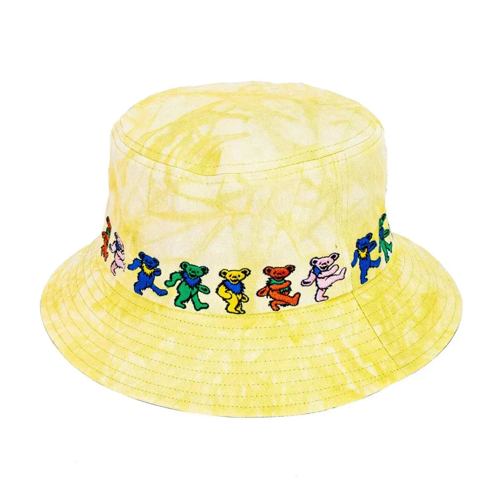 Peter Grimm Grateful Dead Teddy bucket hat with floral pattern and wide brim, featuring vibrant colors and casual headwear style.