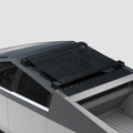 Tesla Cybertruck roof rack with adjustable crossbars and Molle panels, designed for cargo carrier and outdoor gear transport.