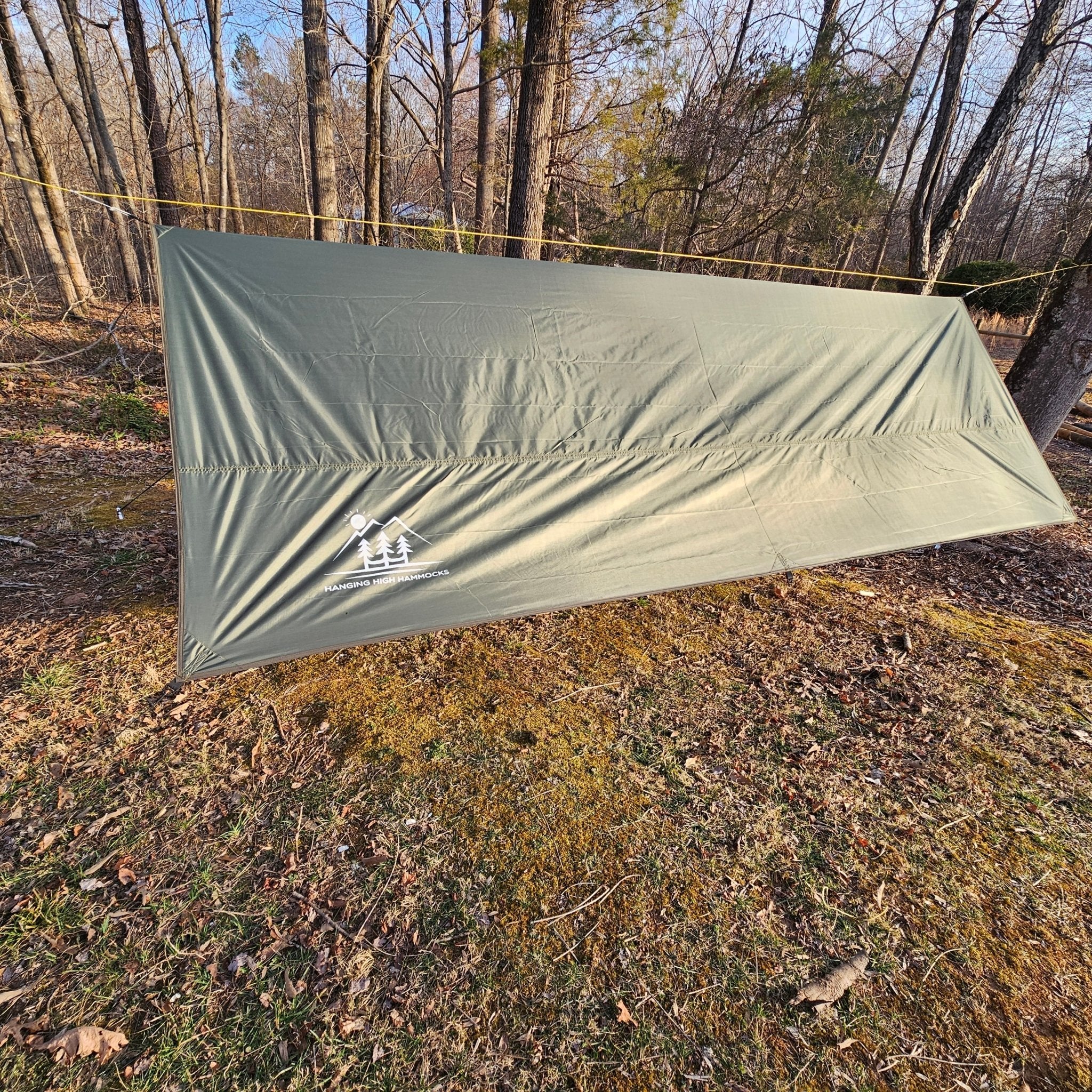 Waterproof 11-foot hammock tarp from Hanging High Hammocks, providing great coverage for hammock camping.
