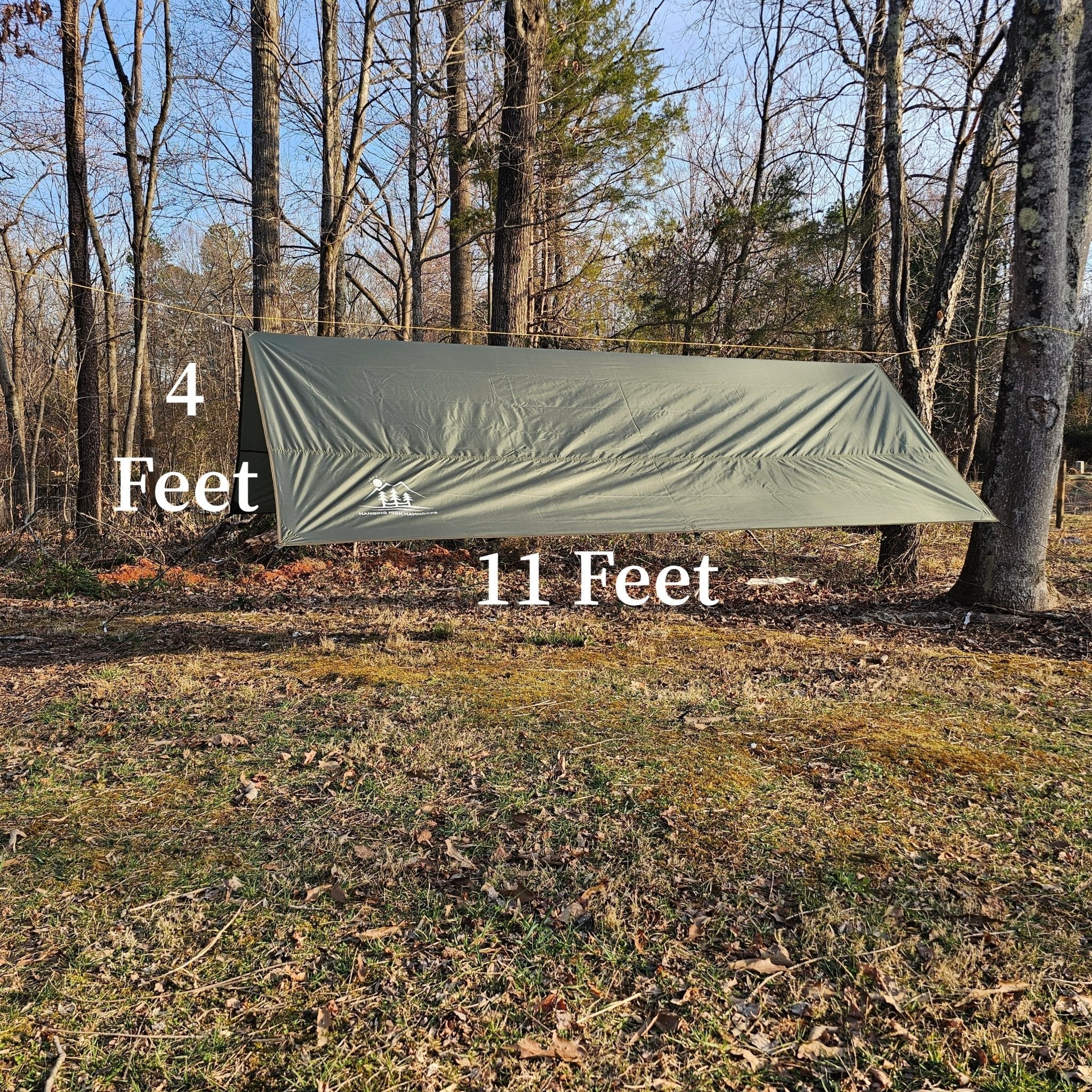 Waterproof 11-foot hammock tarp by Hanging High Hammocks, providing great coverage for hammock camping.