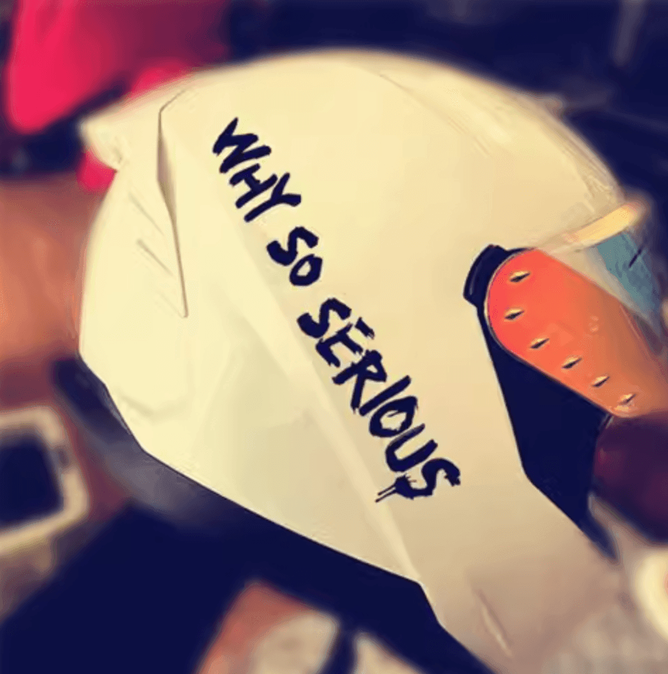 Decorative Joker "Why so Serious" sticker for helmet or bike, featuring the iconic villain design by Bean's Moto Booth.