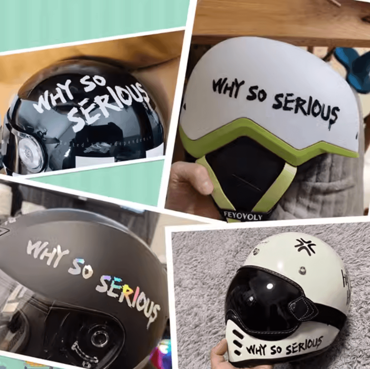 Decorative Joker "Why so Serious" sticker from Bean's Moto Booth on helmet or bike, featuring the iconic comic character design.