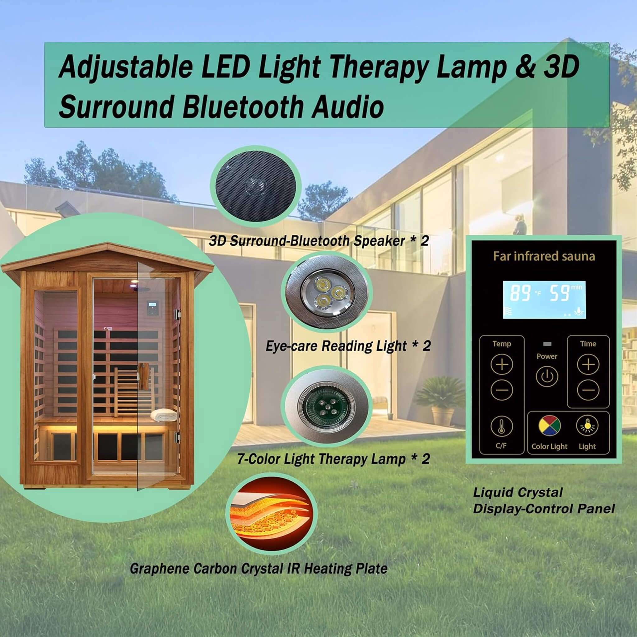 Thermora Ignis 2-Person Ultra-Low EMF Mahogany Outdoor Infrared Sauna With Bluetooth Speakers (SAK43021) - We The Collective