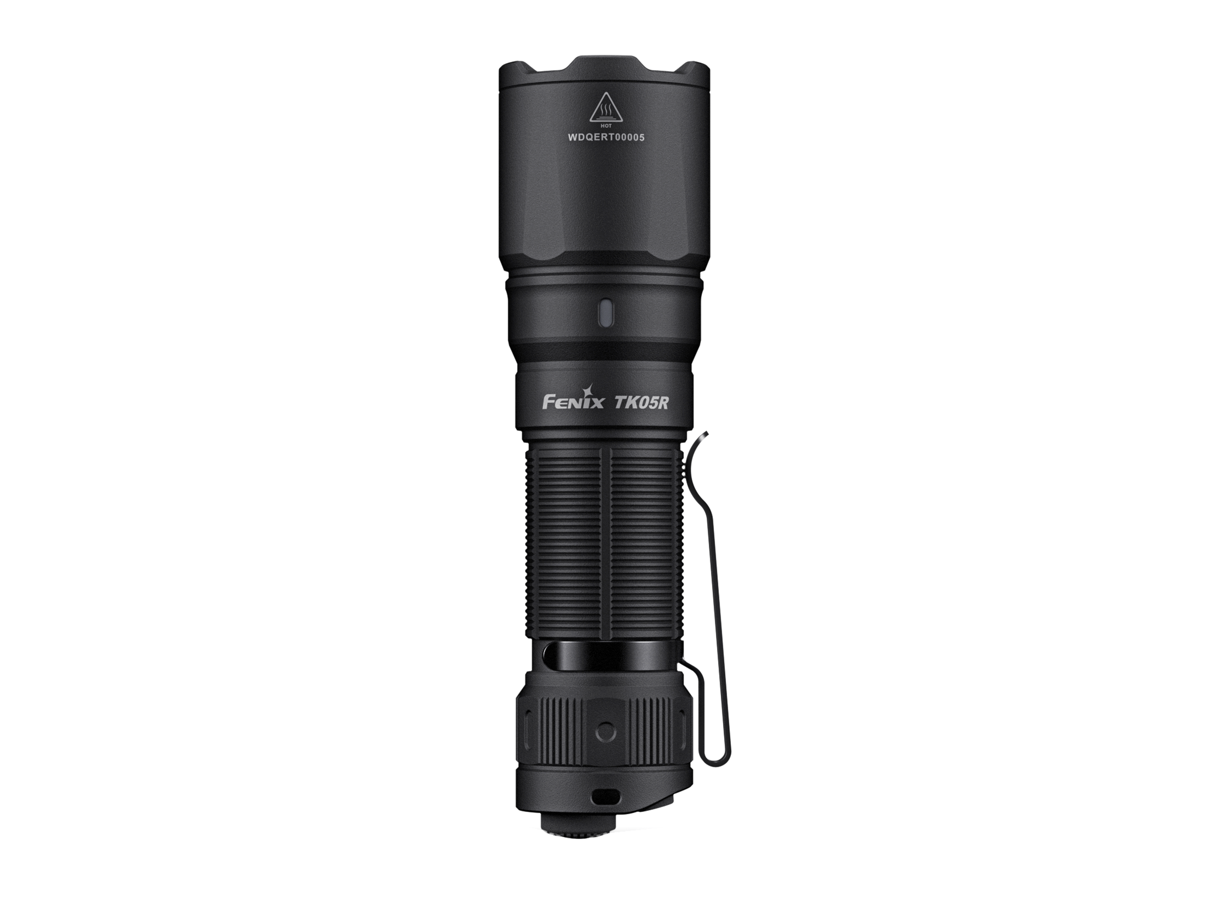 Fenix TK05R compact tactical EDC flashlight with textured grip and high-intensity LED, shown from the top view.