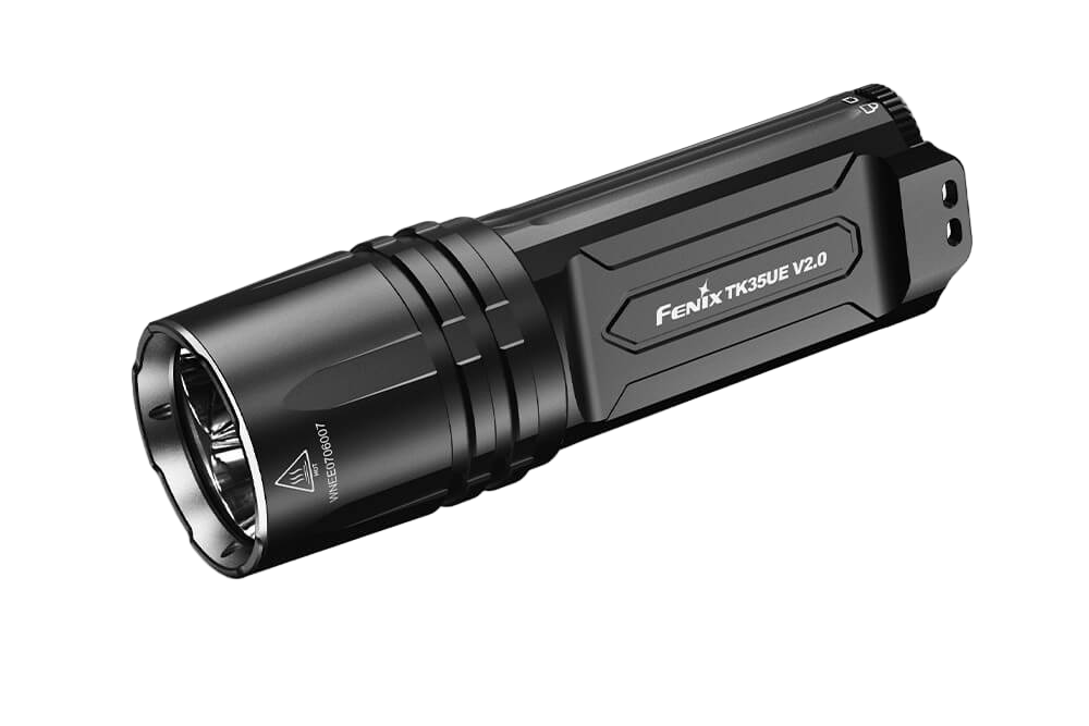 Fenix TK35UE V2.0 tactical flashlight displaying bright 5000 lumens for outdoor and emergency use.