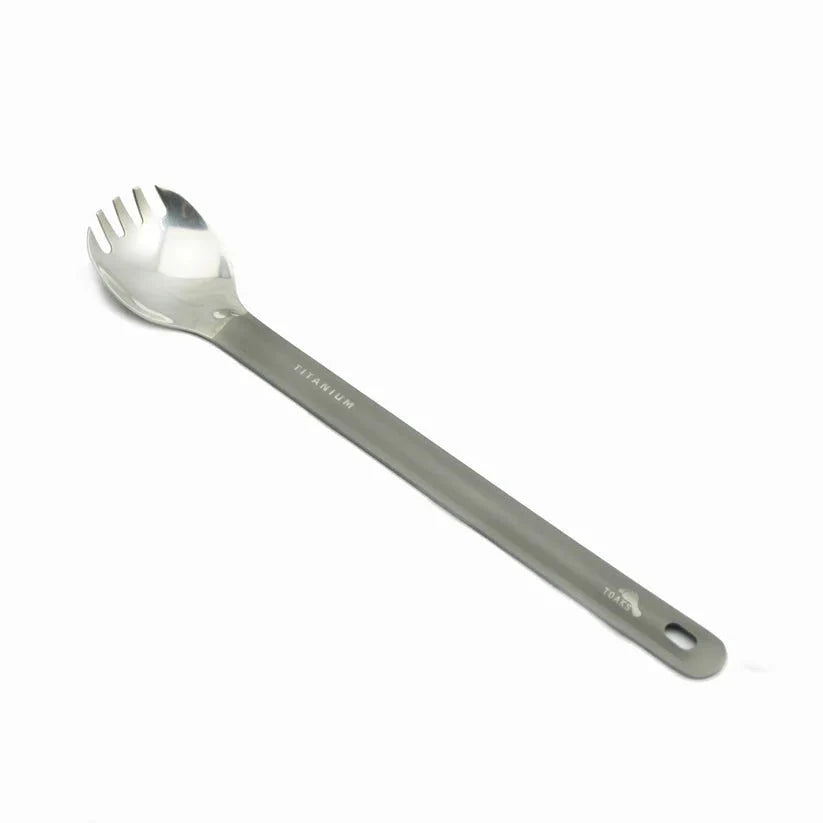 TOAKS Titanium Long Handle Spork with Polished Bowl | Ultralight Backpacking Utensil