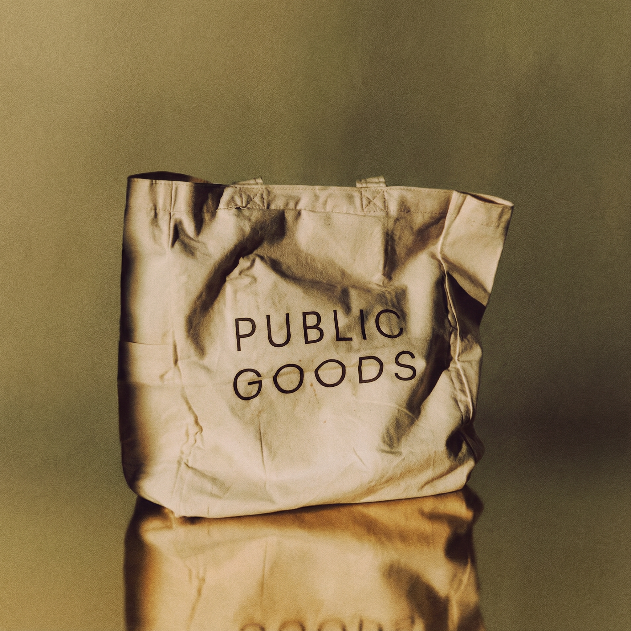 Organic cotton canvas tote bag by Public Goods with sturdy handles and natural beige color, ideal for household use.