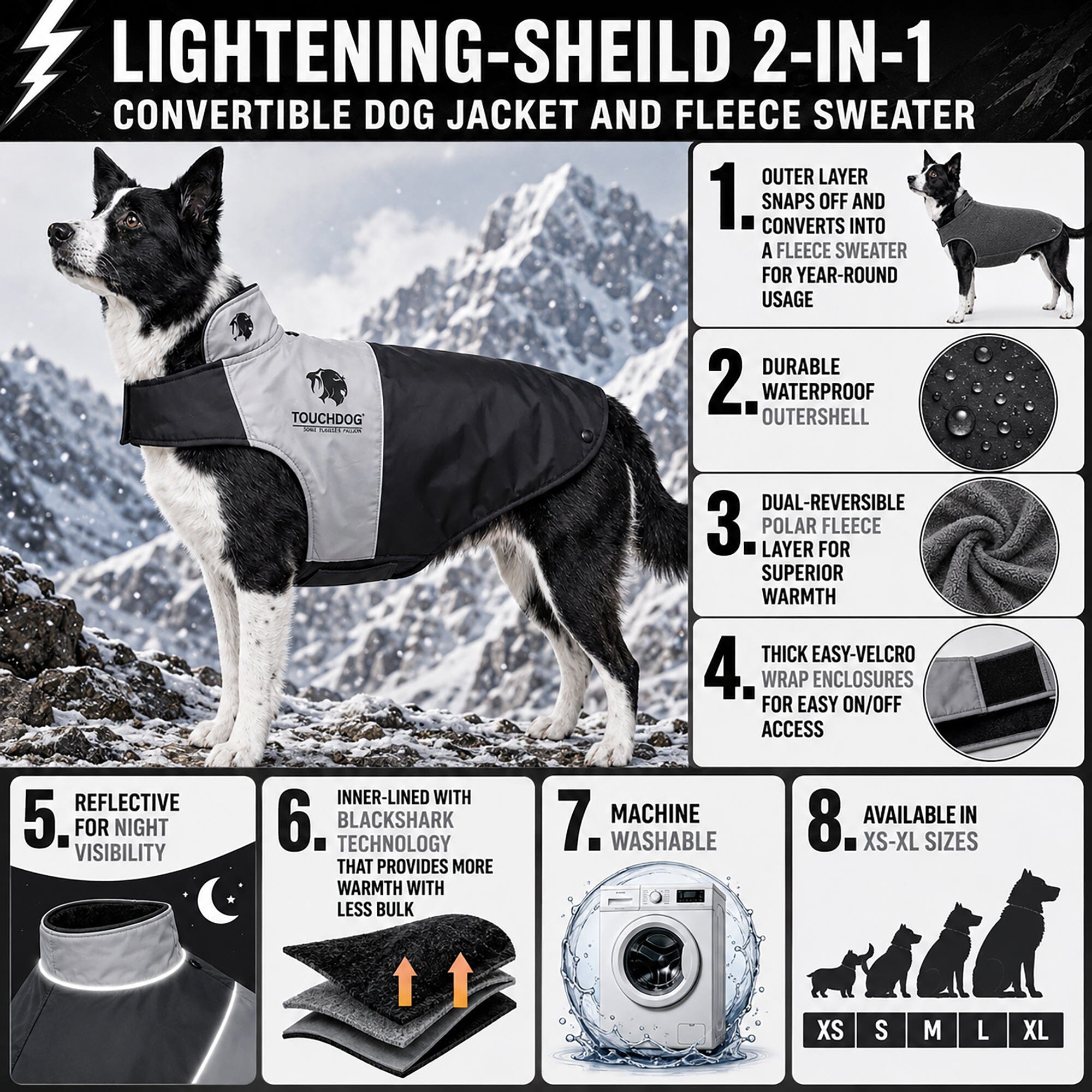 Touchdog ® Lightening-Shield 2-in-1 Dual-Removable-Layered Waterproof Dog Jacket - OVERLANDERS Outfitter