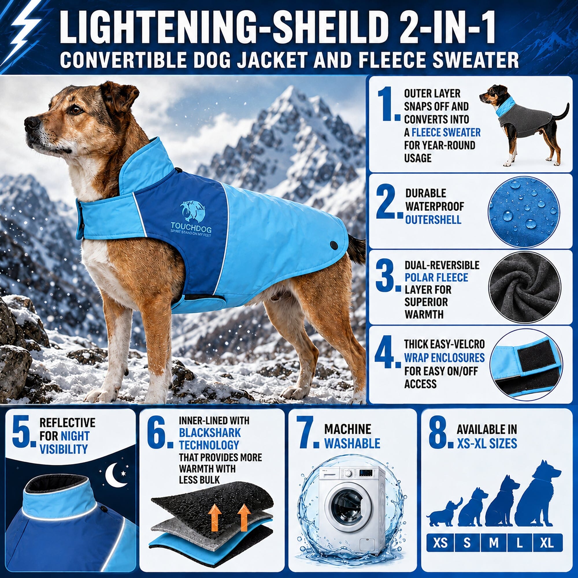 Touchdog ® Lightening-Shield 2-in-1 Dual-Removable-Layered Waterproof Dog Jacket - OVERLANDERS Outfitter