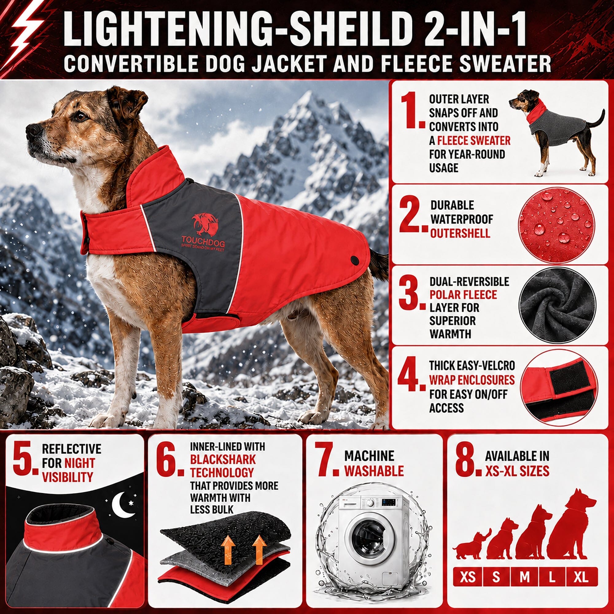 Touchdog ® Lightening-Shield 2-in-1 Dual-Removable-Layered Waterproof Dog Jacket - OVERLANDERS Outfitter