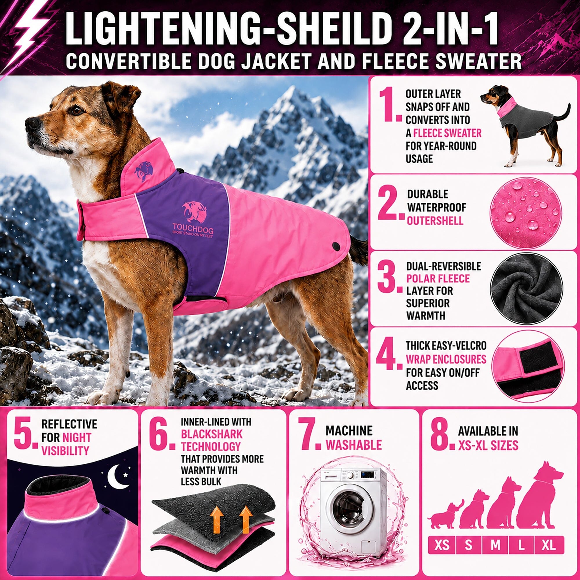 Touchdog ® Lightening-Shield 2-in-1 Dual-Removable-Layered Waterproof Dog Jacket - OVERLANDERS Outfitter