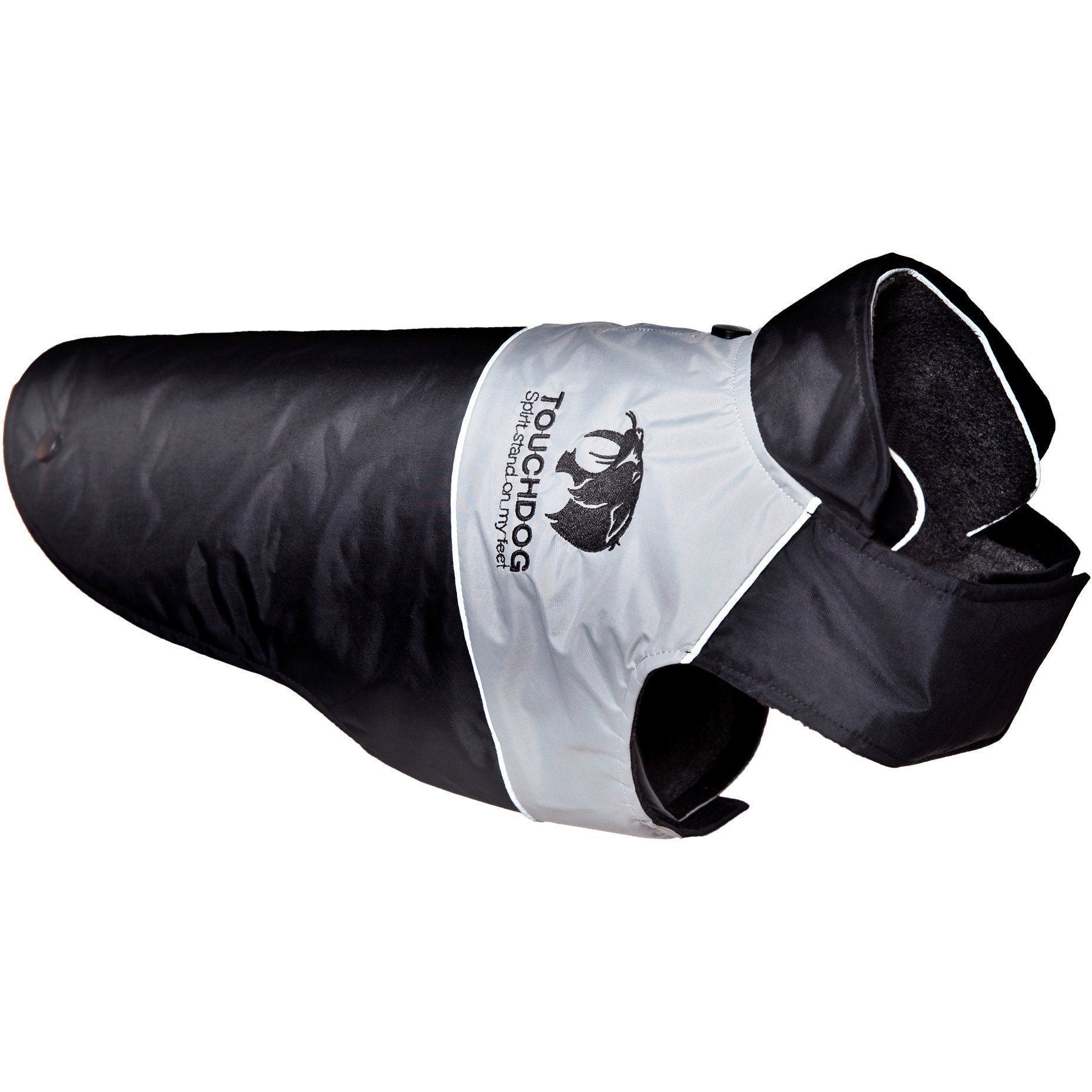 Touchdog Lightening-Shield 2-in-1 waterproof dog jacket with removable layers, in black with Shark Technology details