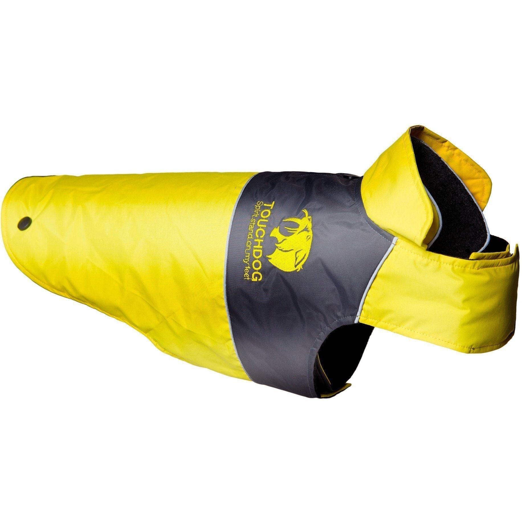Touchdog Lightening-Shield 2-in-1 waterproof dog jacket with black shark technology, featuring removable layered design for pets.