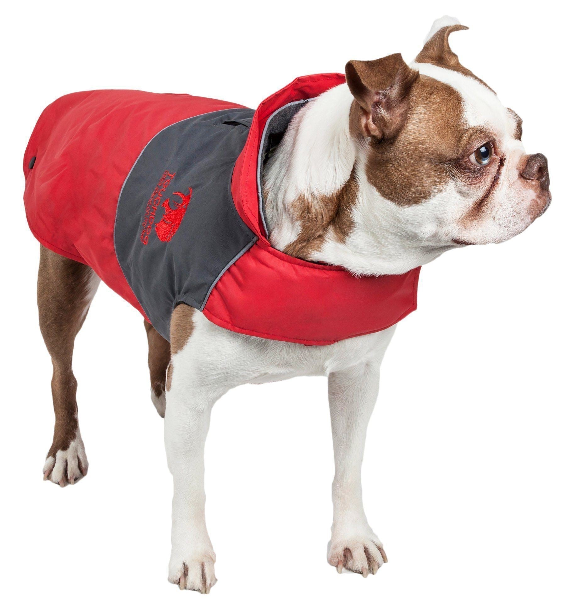 Pet Life Touchdog Lightening-Shield 2-in-1 waterproof dog jacket with dual removable layers, black shark tech, for versatile outdoor wear.