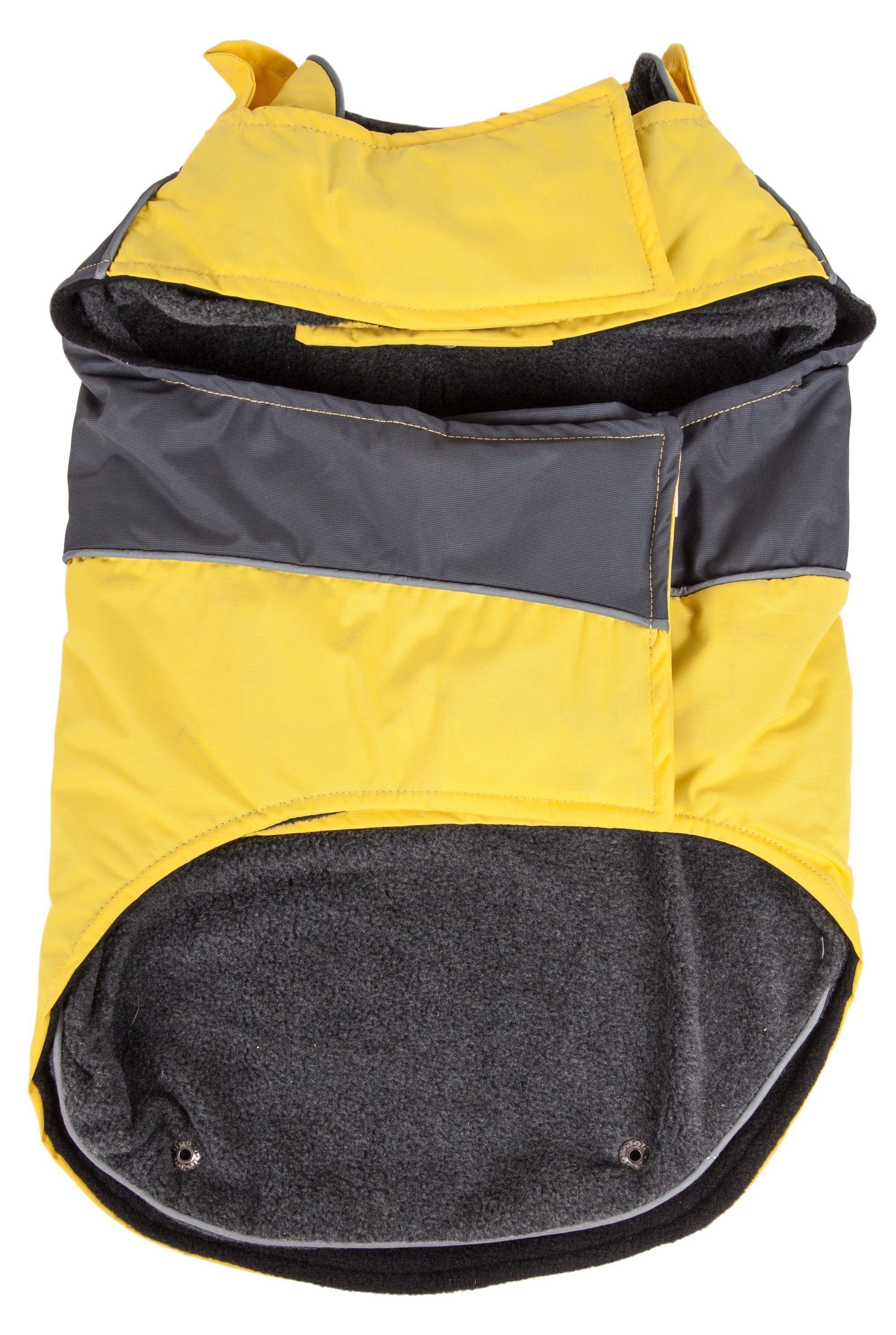 Touchdog Lightening-Shield 2-in-1 waterproof dog jacket with blackshark technology, featuring layered, removable design for outdoor protection.