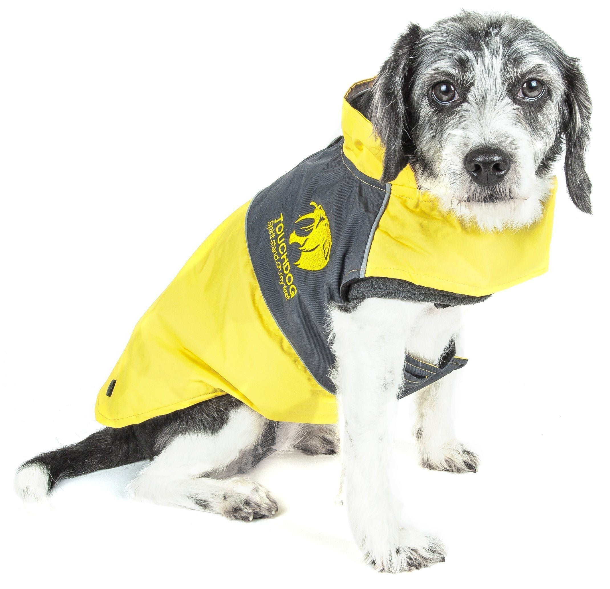 Pet Life Touchdog Lightening-Shield 2-in-1 waterproof dog jacket with removable layers and blackshark technology.