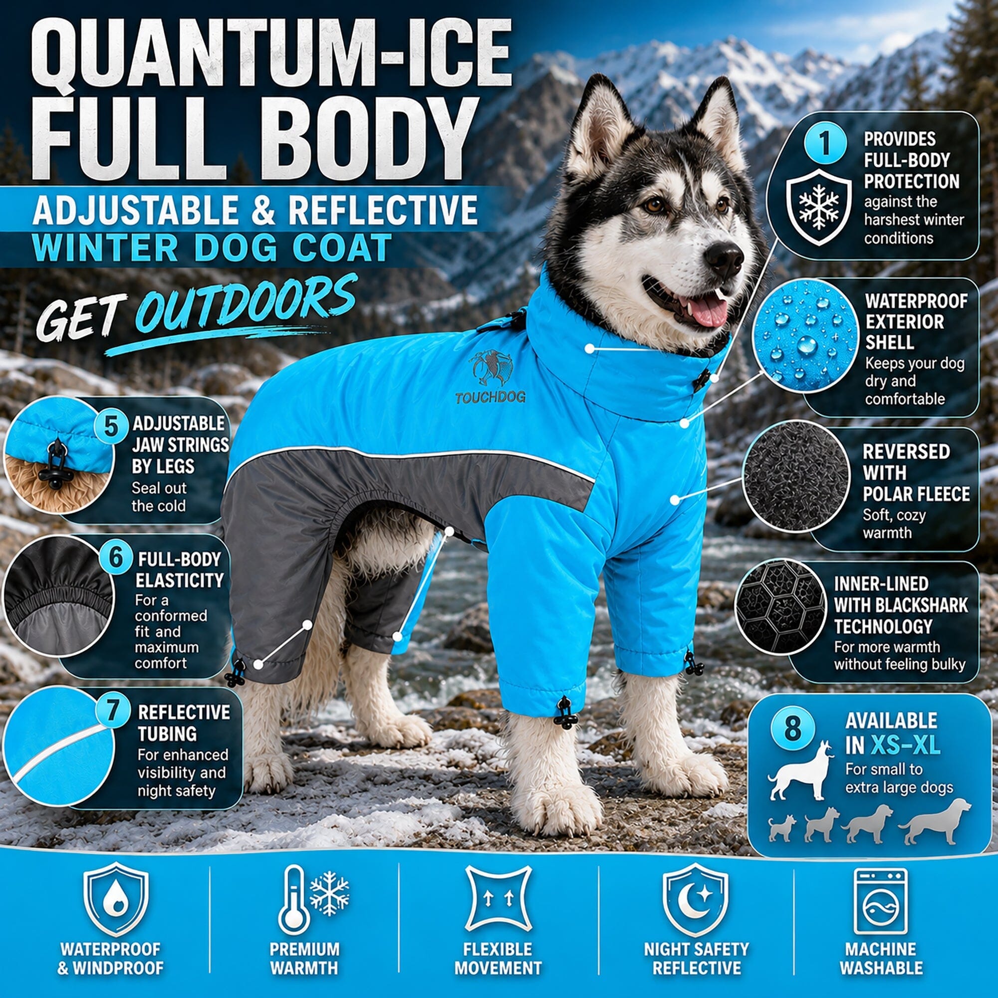 Touchdog ® Quantum-Ice Adjustable and Reflective Full-Body Winter Dog Jacket - OVERLANDERS Outfitter