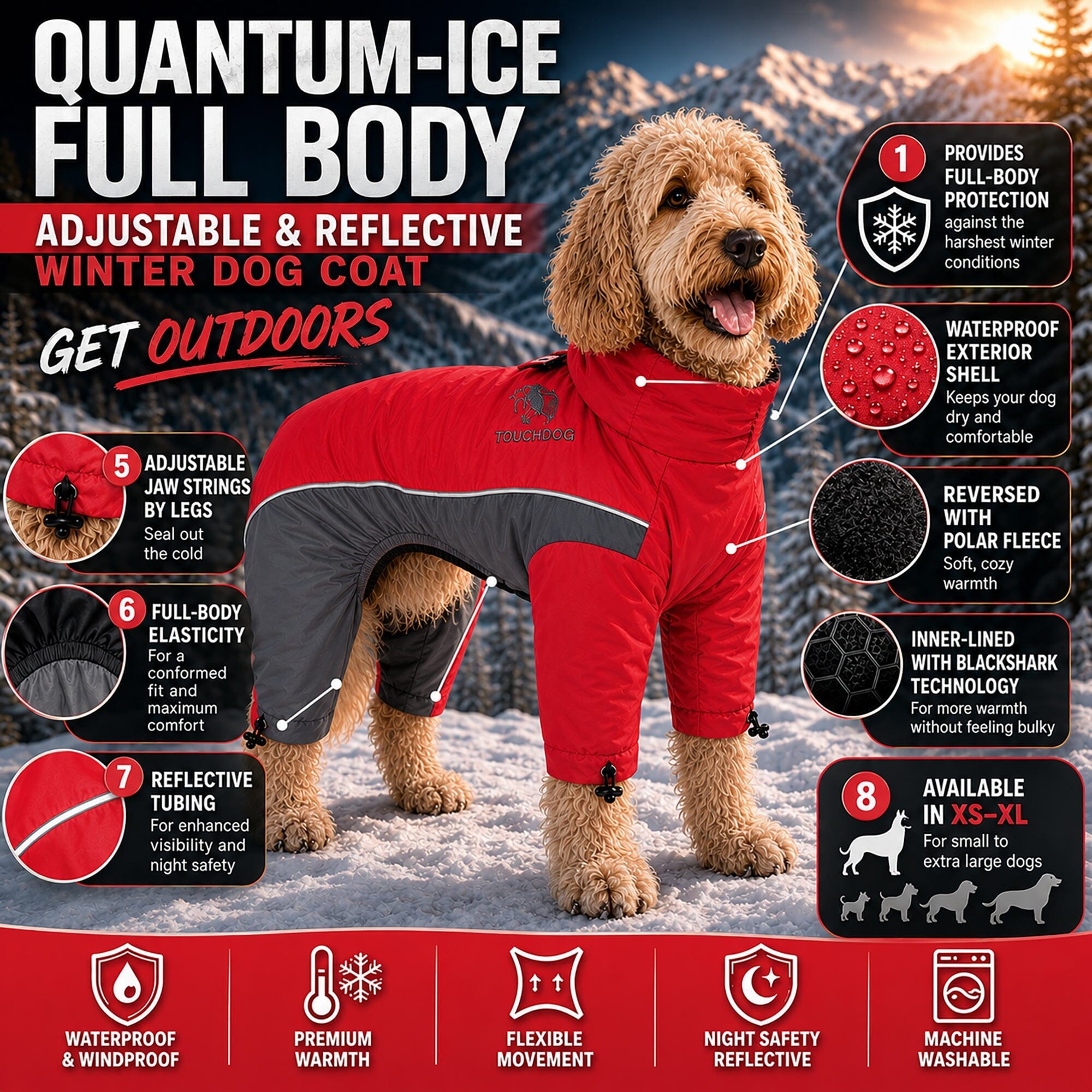 Touchdog ® Quantum-Ice Adjustable and Reflective Full-Body Winter Dog Jacket - OVERLANDERS Outfitter