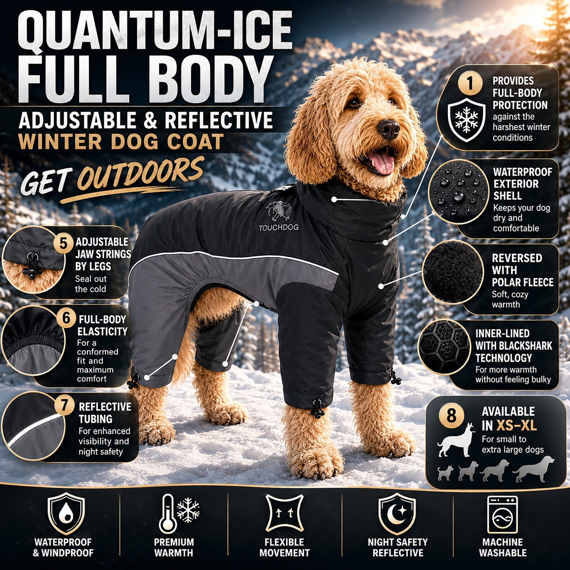 Touchdog ® Quantum-Ice Adjustable and Reflective Full-Body Winter Dog Jacket - OVERLANDERS Outfitter