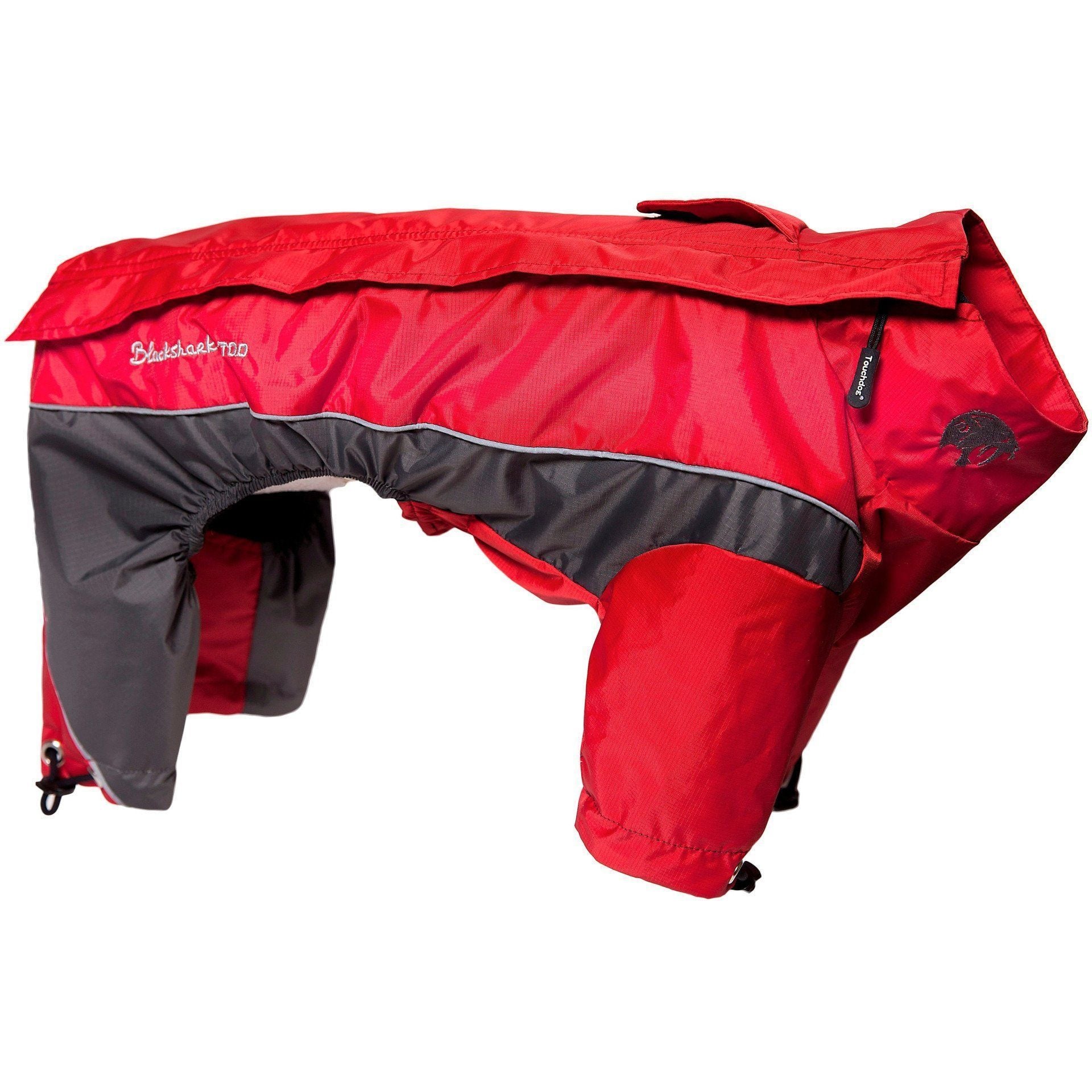 Black Touchdog Quantum-Ice adjustable winter dog jacket with reflective details, designed for full-body coverage and warmth.