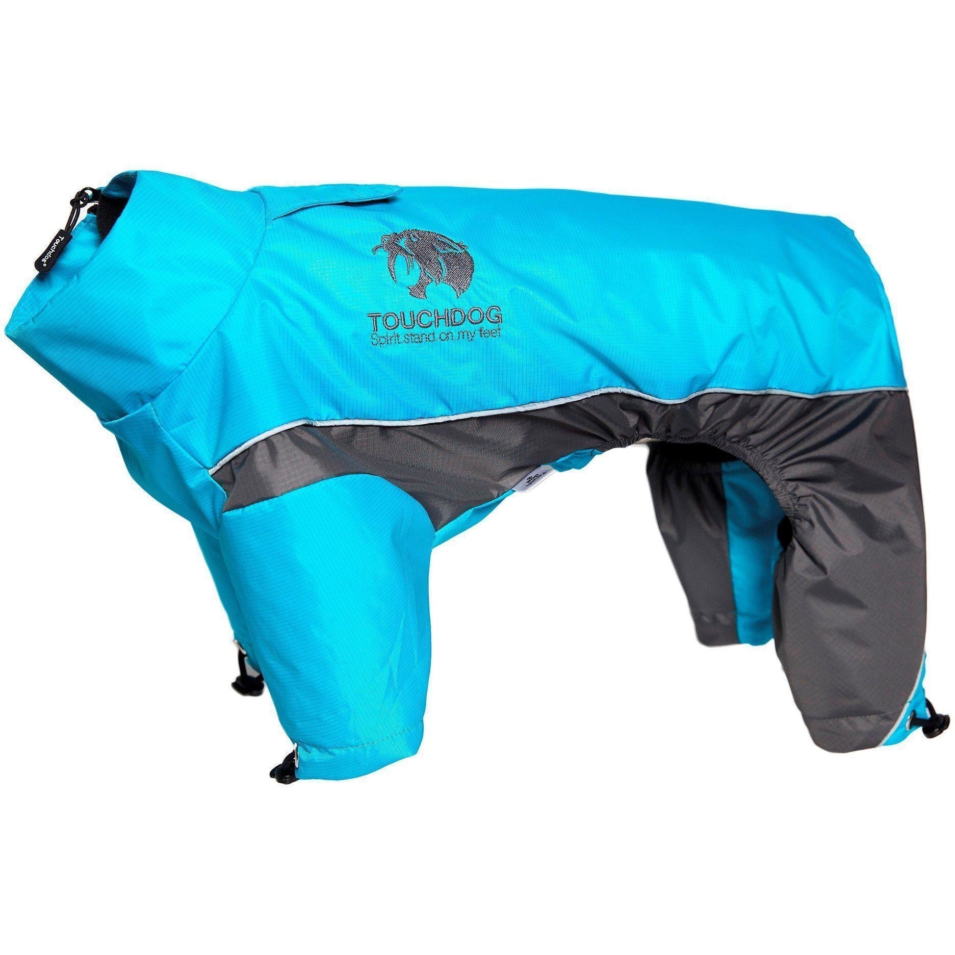 Black reflective full-body winter dog jacket by Pet Life, featuring adjustable straps and Quantum-Ice technology.