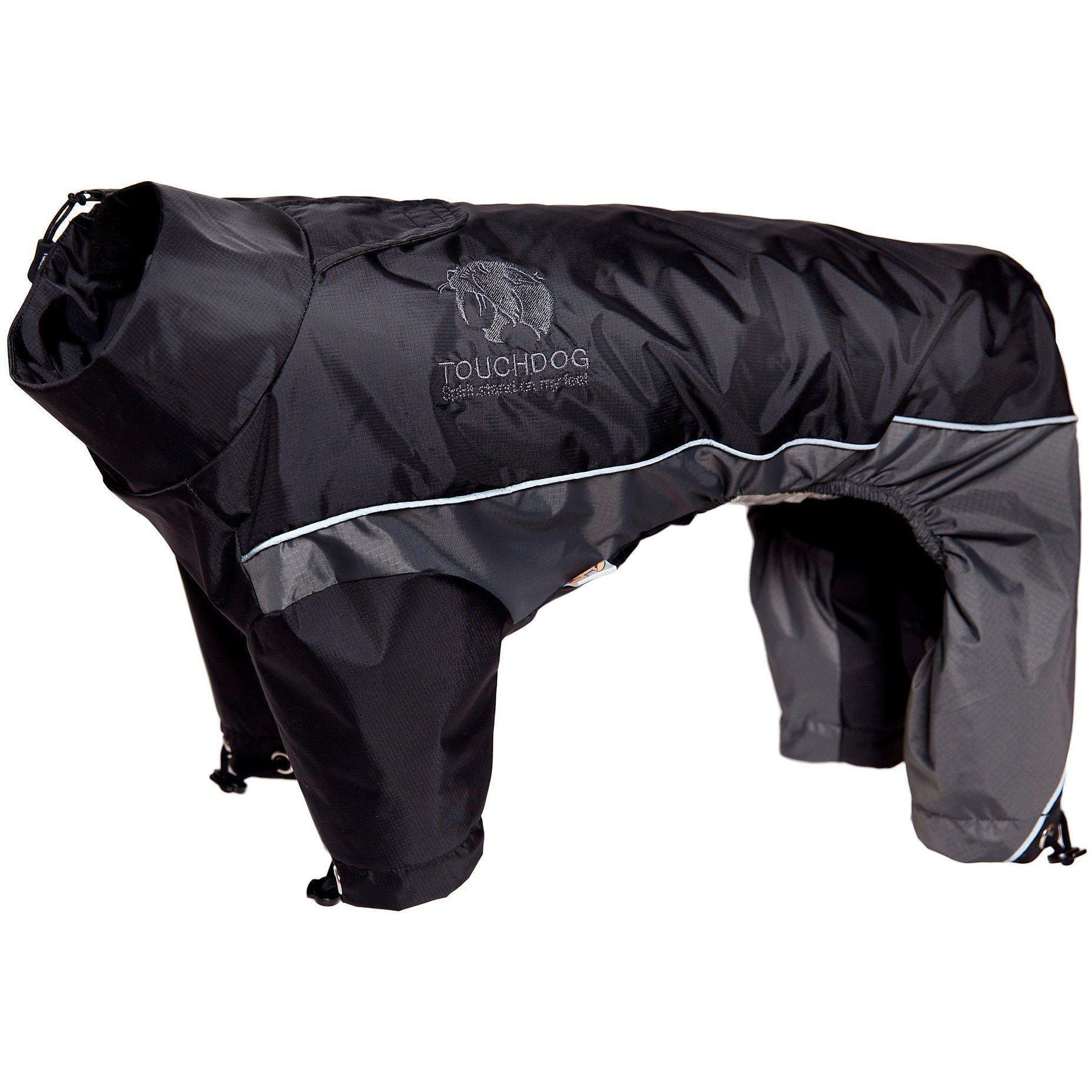 Black Touchdog Quantum-Ice adjustable full-body winter dog jacket featuring reflective 3M technology for visibility.