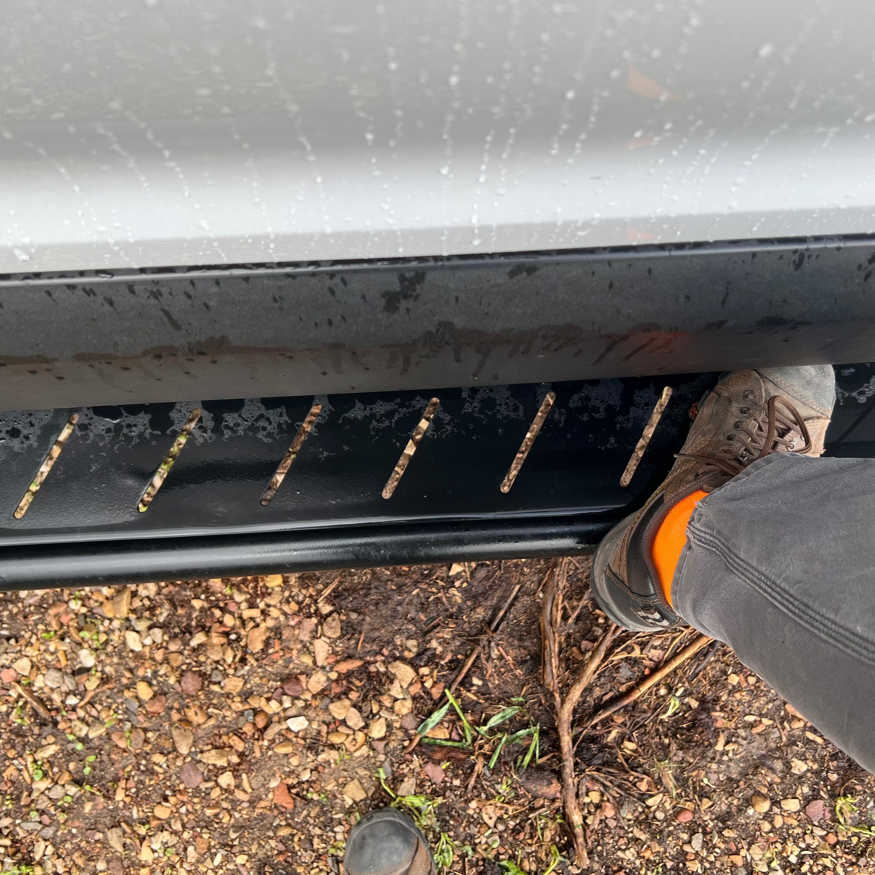 Avatar Offroad Ford Transit Rockbody Side Steps attached to a van for easy side access and enhanced vehicle appearance.