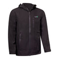 Black Huakai Travel Rain Jacket by COR Surf, unisex waterproof outdoor apparel with a hood and adjustable cuffs.
