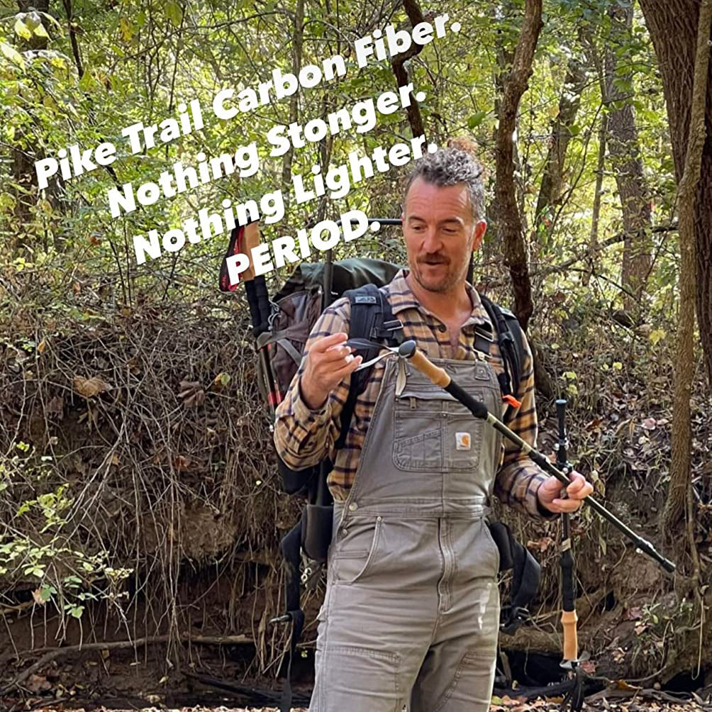 Pike Trail carbon fiber trekking poles, lightweight and adjustable, ideal for hiking and outdoor adventures.