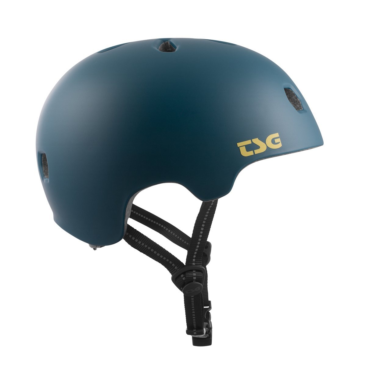 ZEITBIKE TSG Meta Helmet in satin jungle finish, shown from side angle with ventilation vents and sleek design.