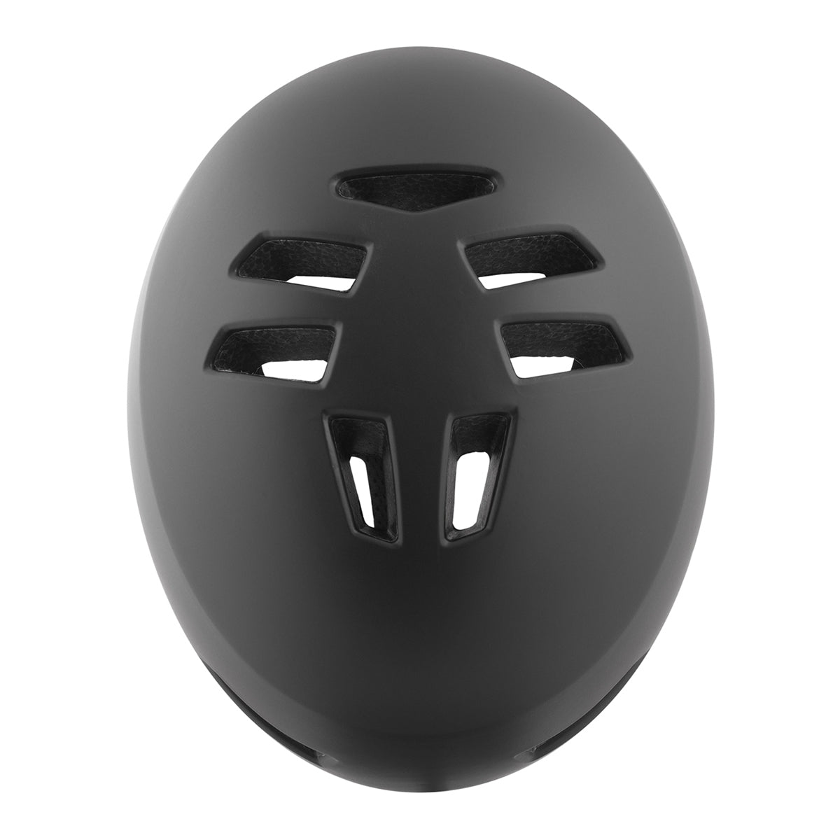 ZeITBIKE TSG Status solid color satin black helmet, top view showing sleek black helmet with smooth finish and ventilation vents.
