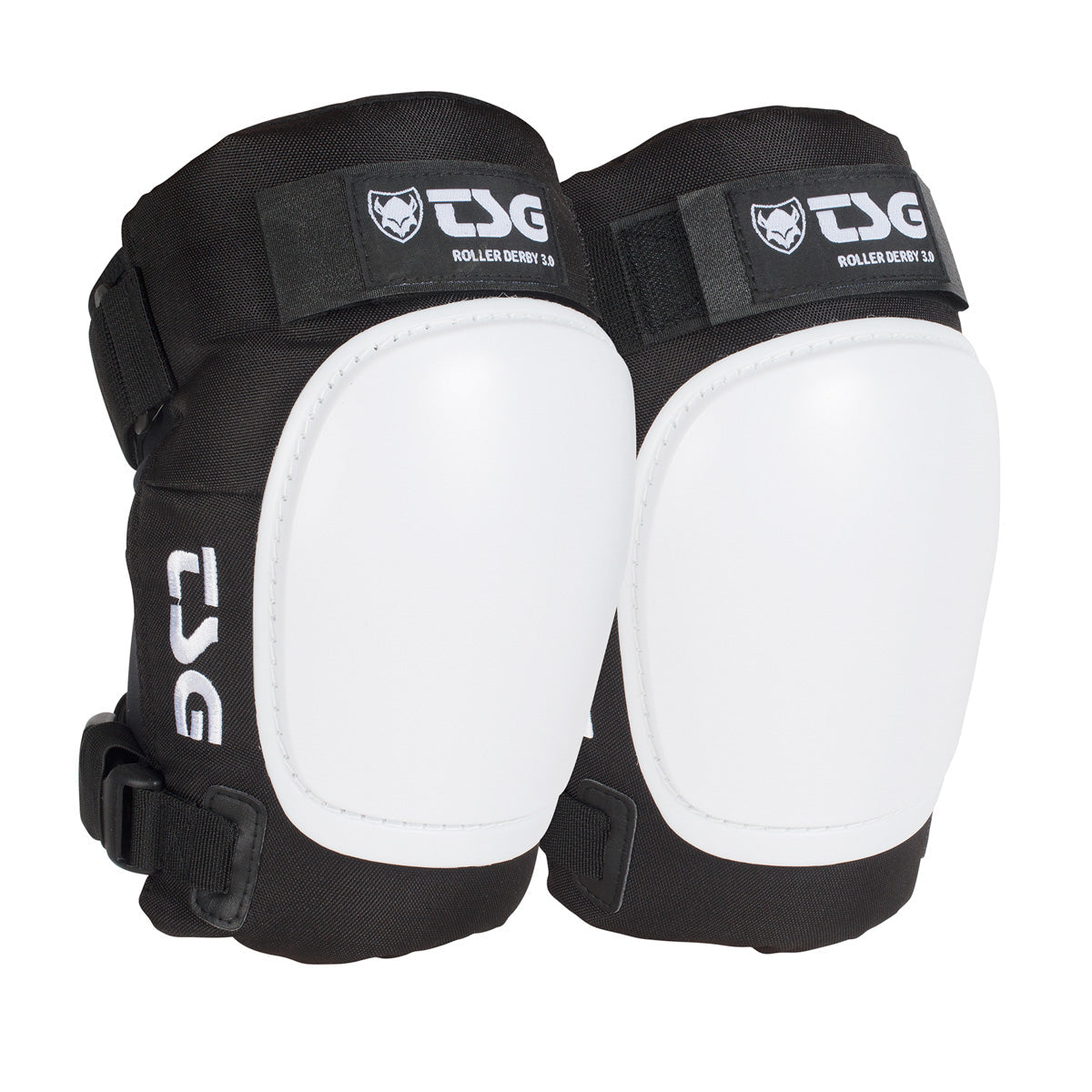 Black TSG Roller Derby Kneepad 3.0 by ZEITBIKE, protective pads with adjustable straps and impact-resistant padding for roller skating.