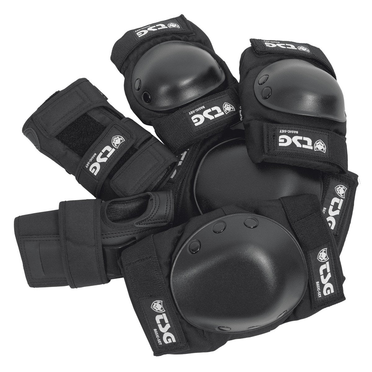Black TSG Basic-Set skate pad set with protective knee, elbow, and wrist pads from ZEITBIKE, designed for skateboarding safety.